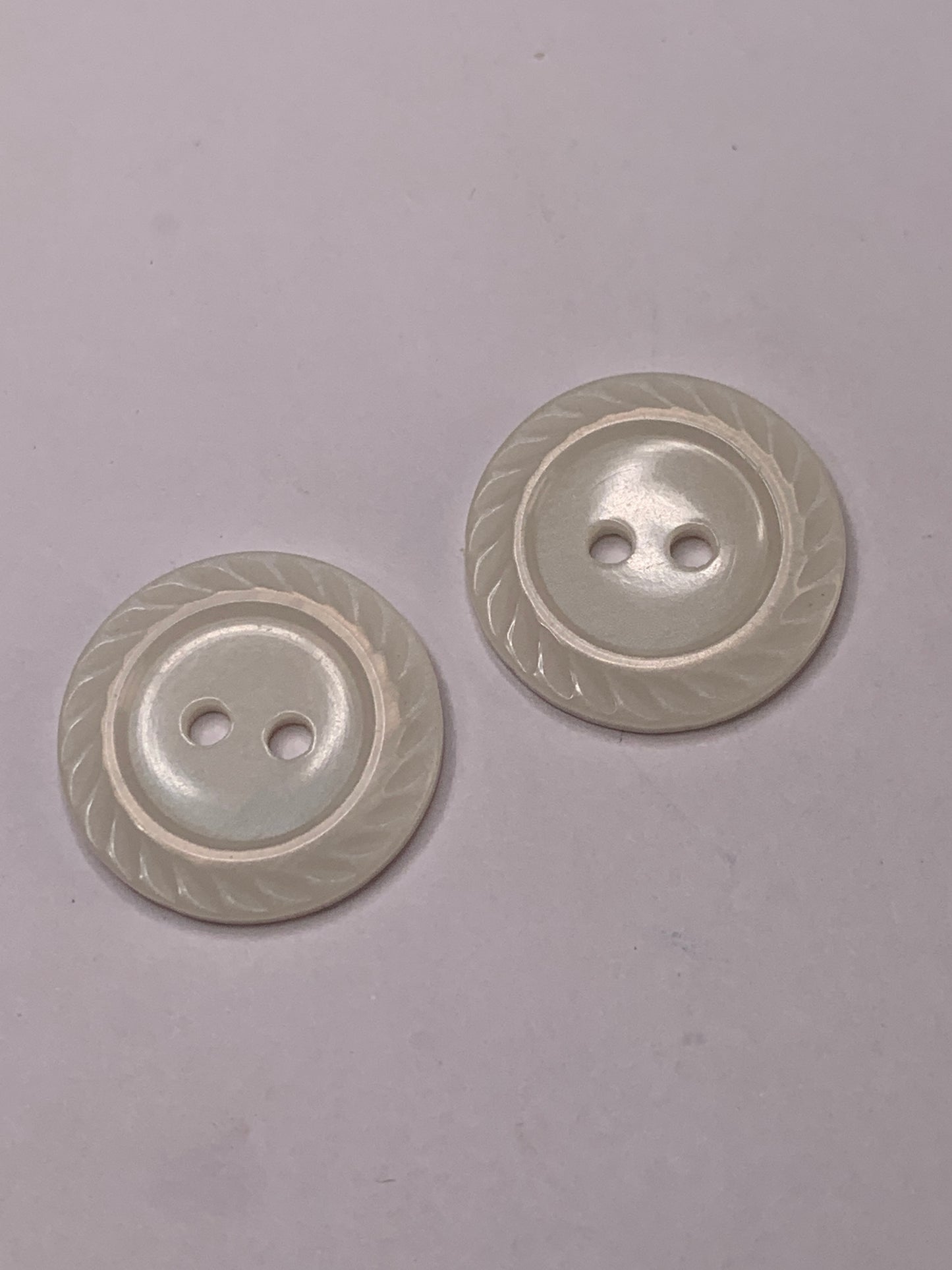 Vintage 2 Round Plastic Buttons, Two Holes, White, 1.8 cm, New/Old Stock