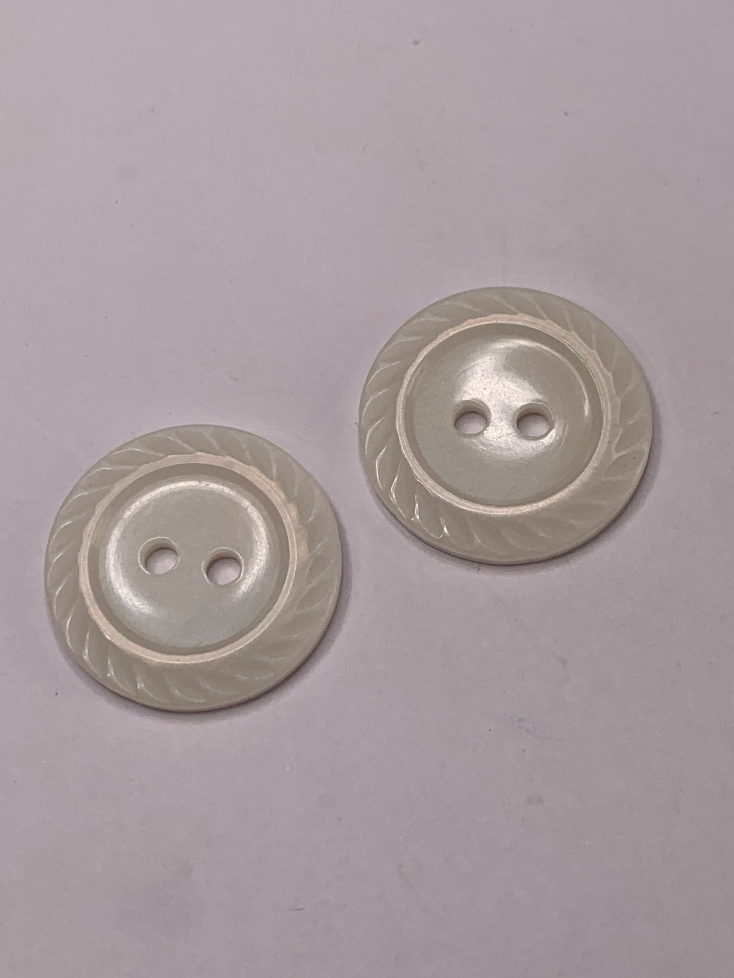 Vintage 2 Round Plastic Buttons, Two Holes, White, 1.8 cm, New/Old Stock