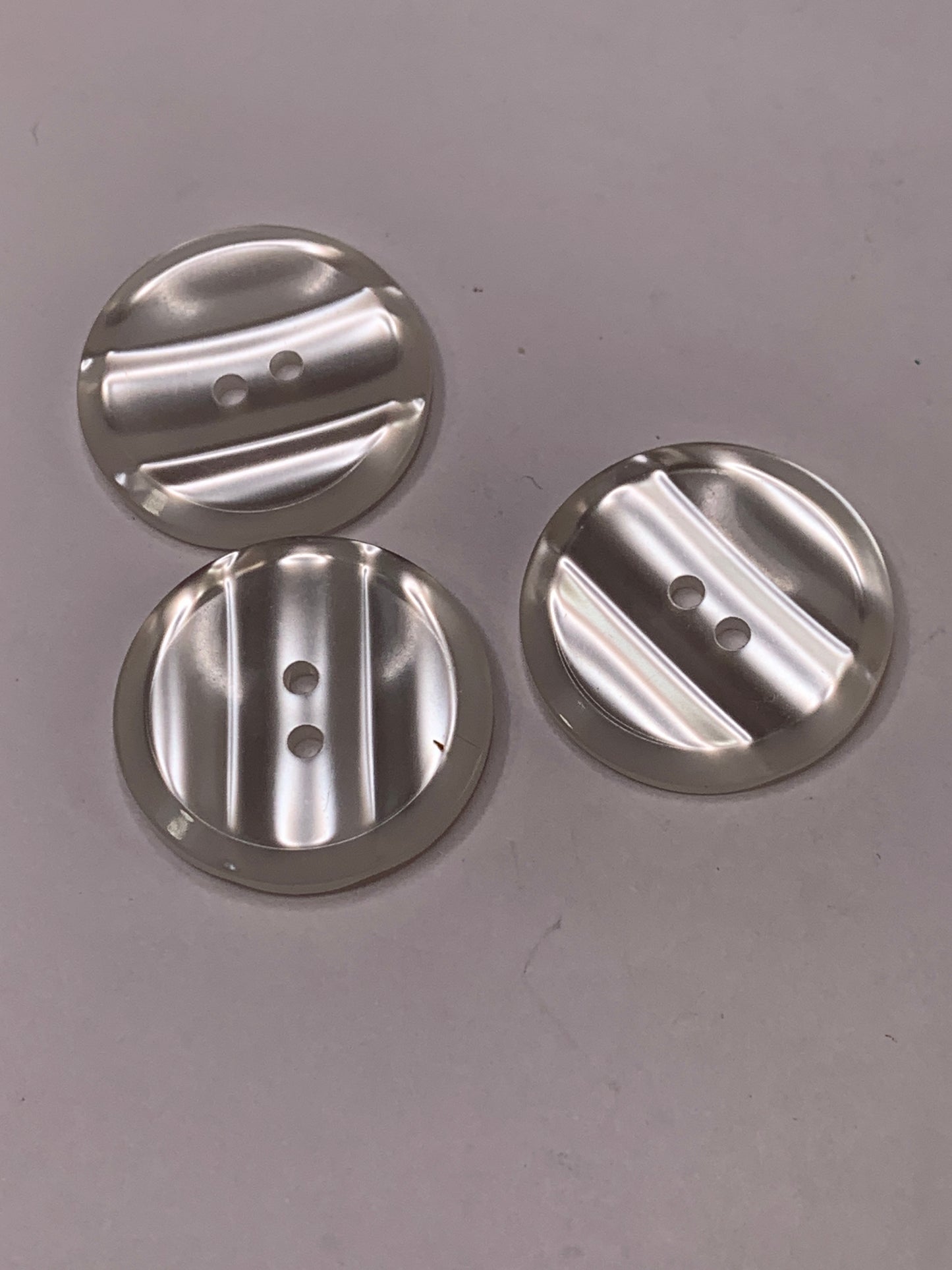 Vintage 3 Round Plastic Buttons, Two Holes, White, 2.0 cm, New/Old Stock