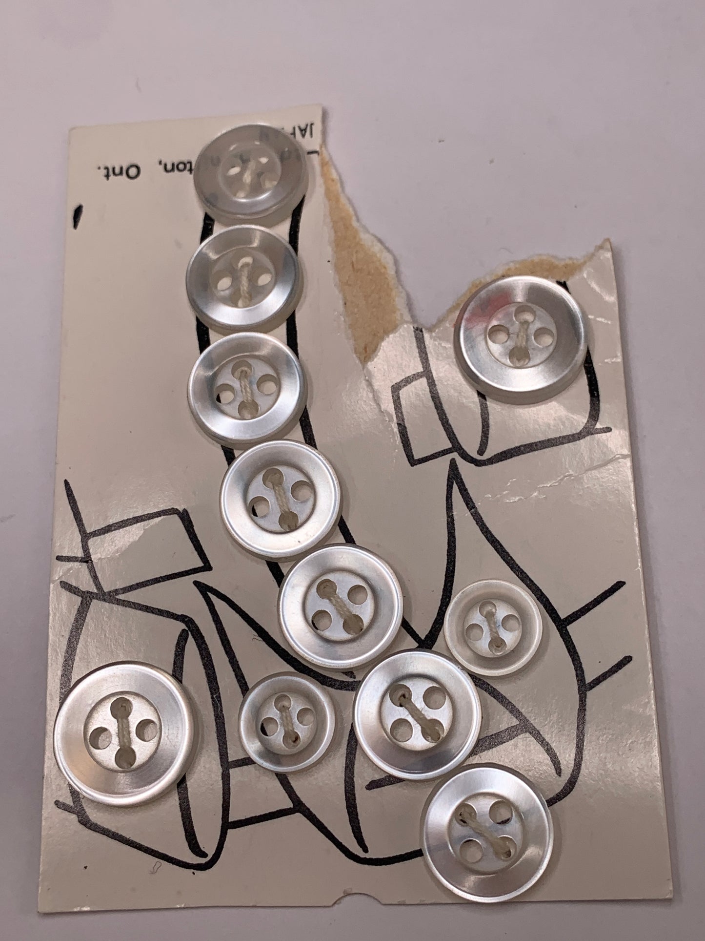 Vintage Children/Baby 11 Round Plastic Buttons, Four Holes, White, 1.0 cm, New/Old Stock