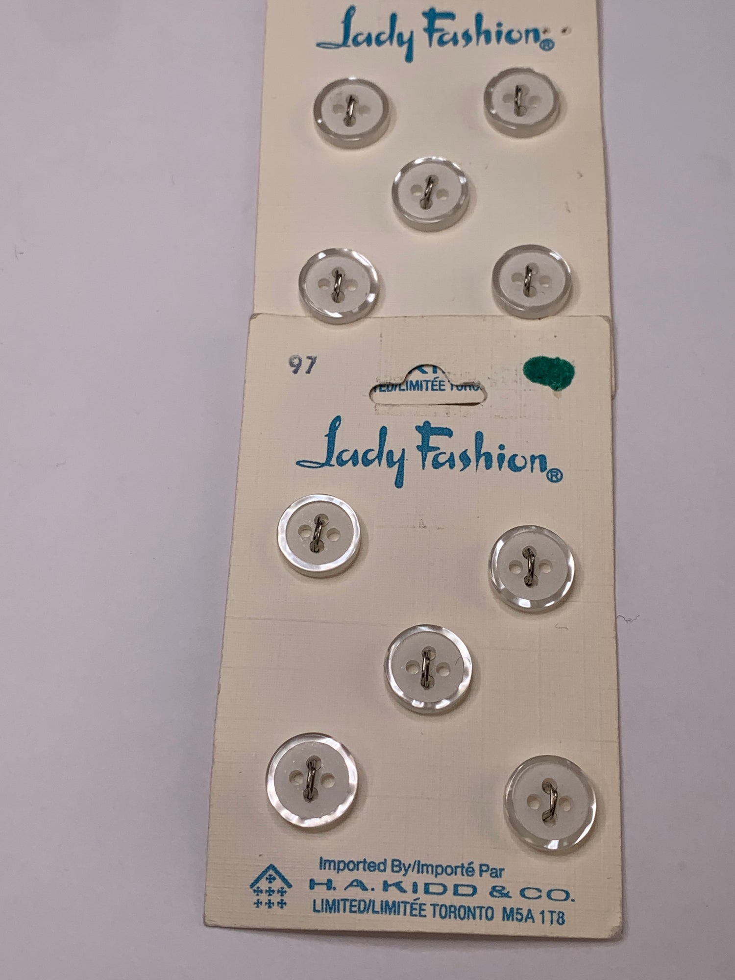 Vintage Children/Baby 10 Round Plastic Buttons, Four Holes, White, 1.0 cm, New/Old Stock