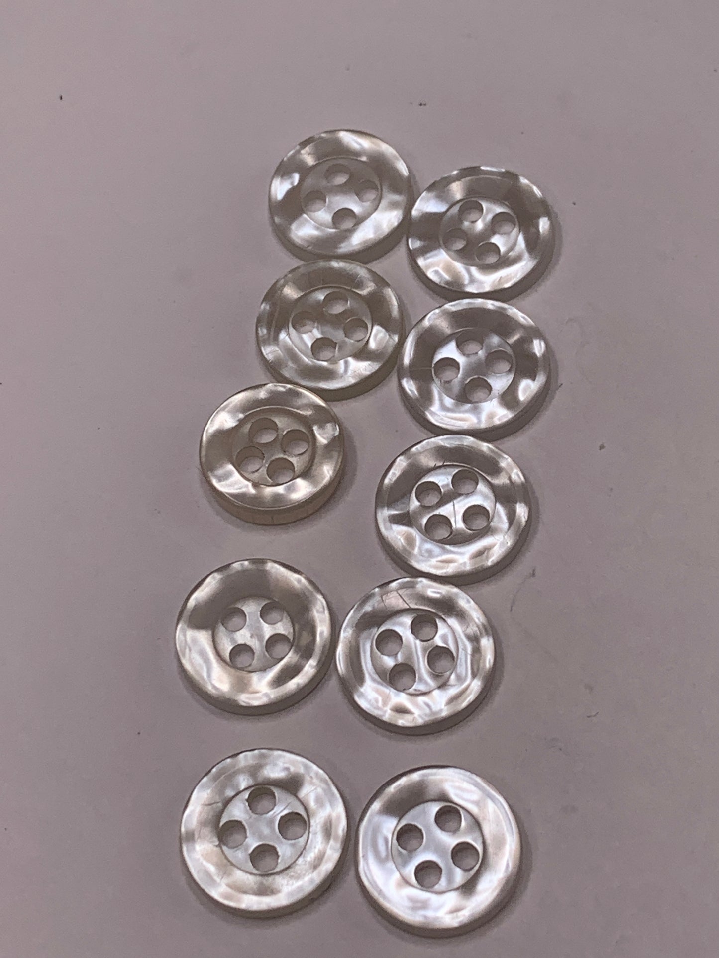 Vintage Children/Baby 10 Round Plastic Buttons, Four Holes, White, 1.0 cm, New/Old Stock