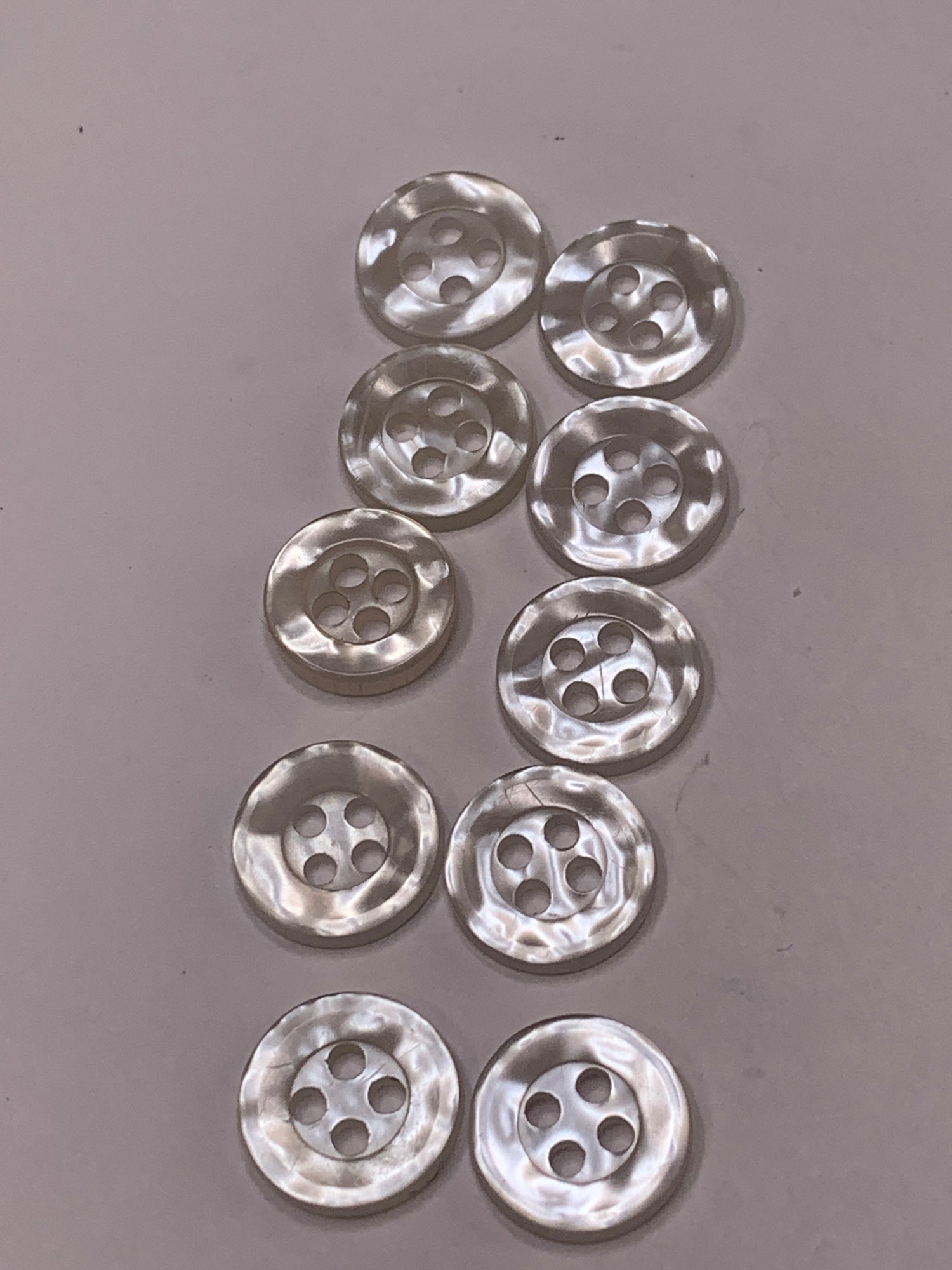Vintage Children/Baby 10 Round Plastic Buttons, Four Holes, White, 1.0 cm, New/Old Stock