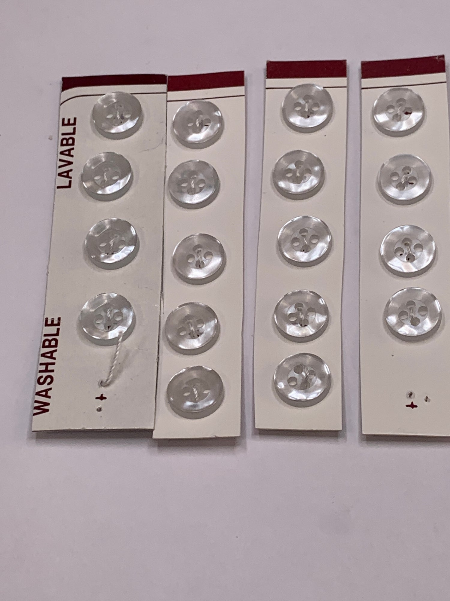 Vintage Children/Baby 18 Round Plastic Buttons, Four Holes, White,  0.8 cm, New/Old Stock