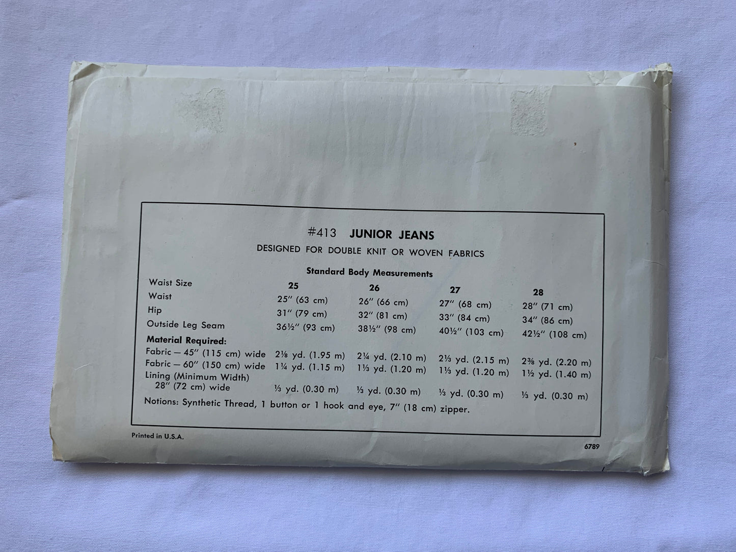 KWIK Sewing Pattern 413 Boys'/Junior Jeans, Fly Zipper, Belt Loops, Bell-Bottom Legs, Pockets, Size 25-28 Waist, Uncut, Vintage 1970