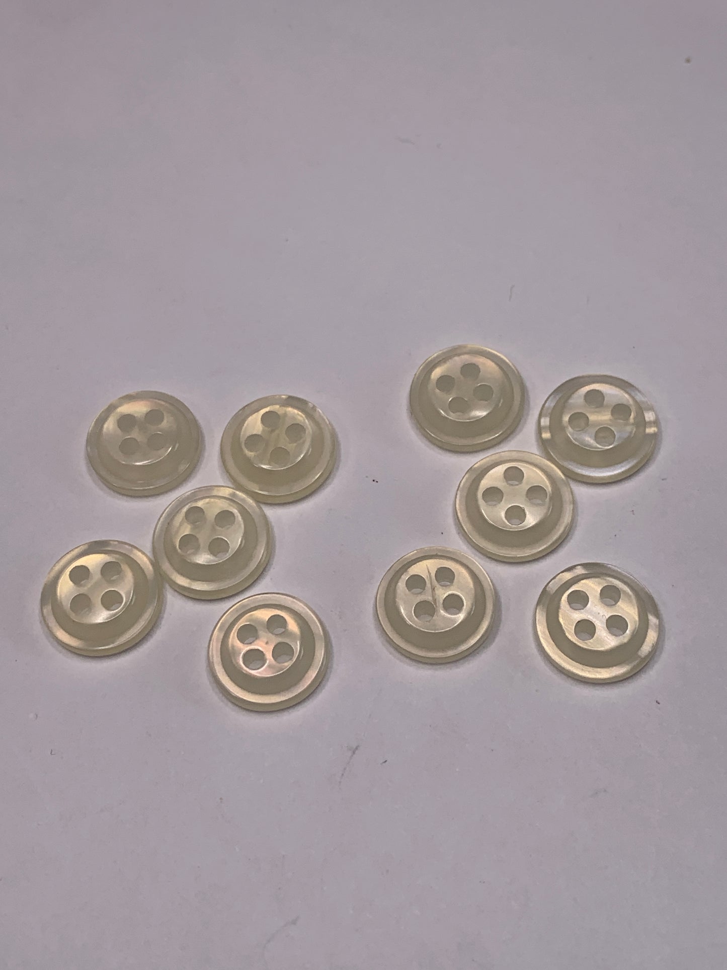 Vintage Children/Baby 10 Round Plastic Buttons, Four Holes, Off White, Beige, 1.1 cm, New/Old Stock