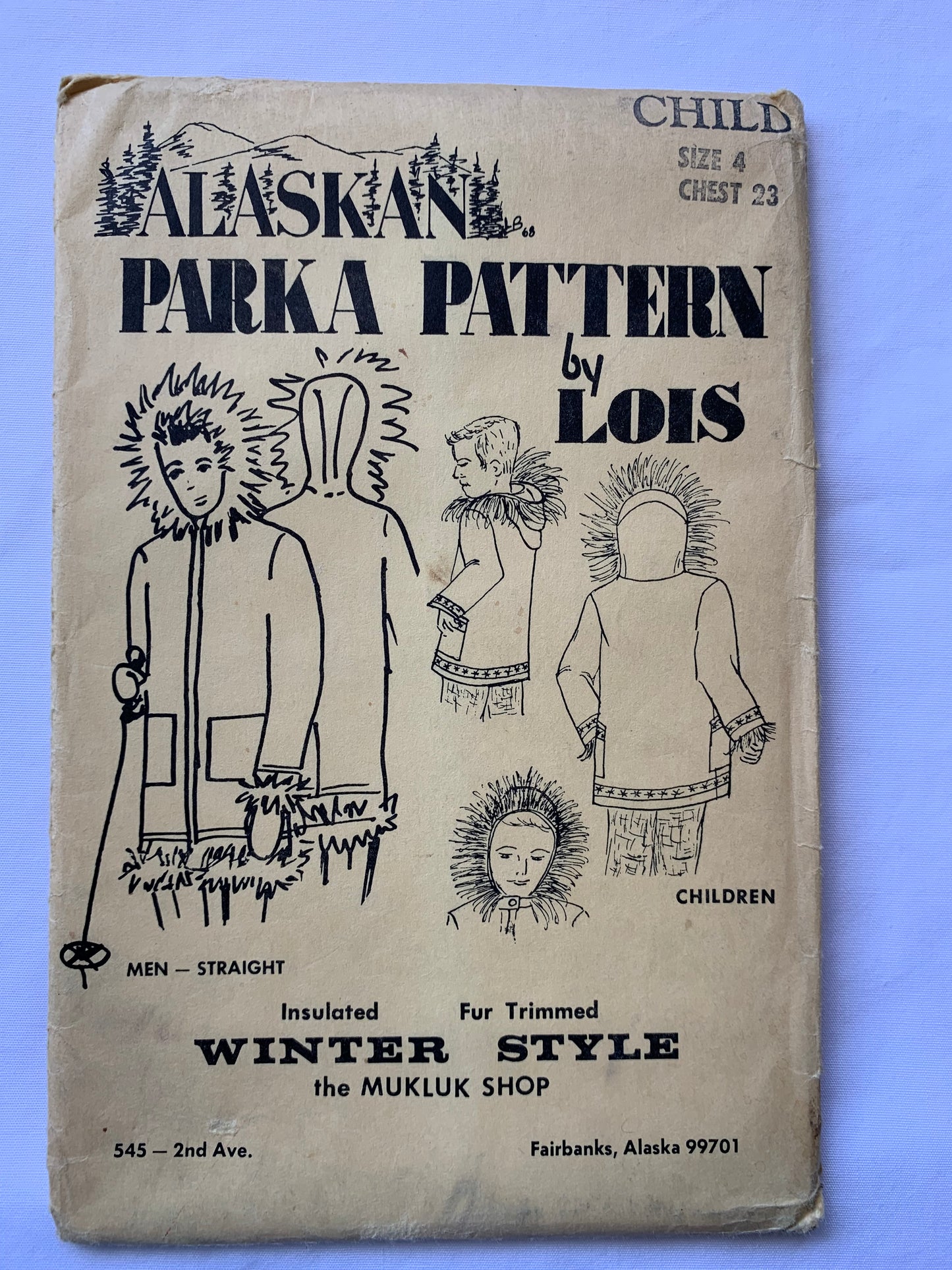 Alaskan Mukluk Sewing Pattern Children's Parka, Pockets, Zipper Front, Fur Trimmed, Hood, Collar, Pockets, Size 4, Uncut, Vintage 1976
