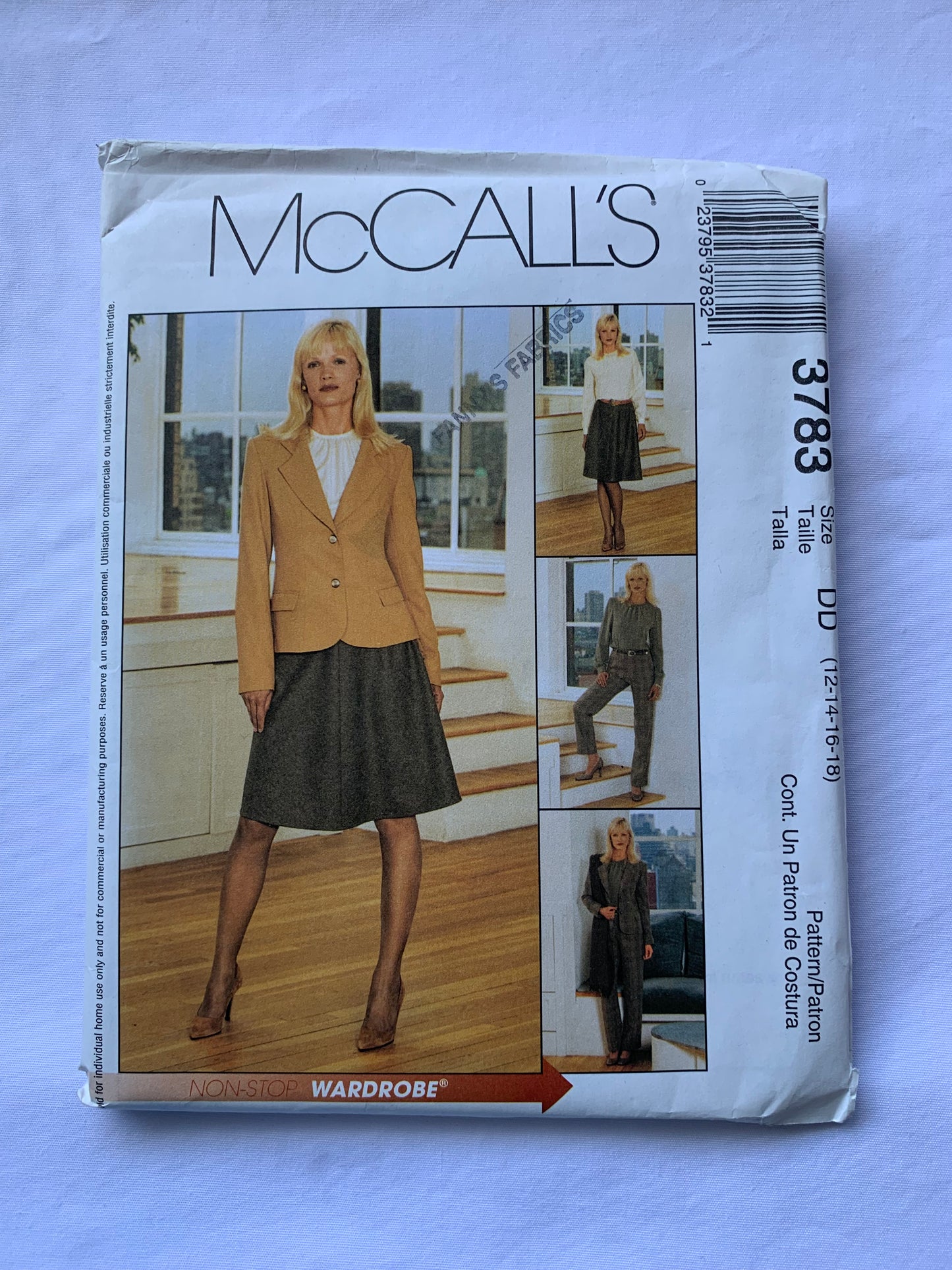 McCall's Sewing Pattern 3783 Misses'/Miss Petite Lined Jacket, Coat, Top, Skirt, Pants, Two Lengths, Pockets, Collar, Zipper Back, Button Front, Size 12-18, Uncut, 2002