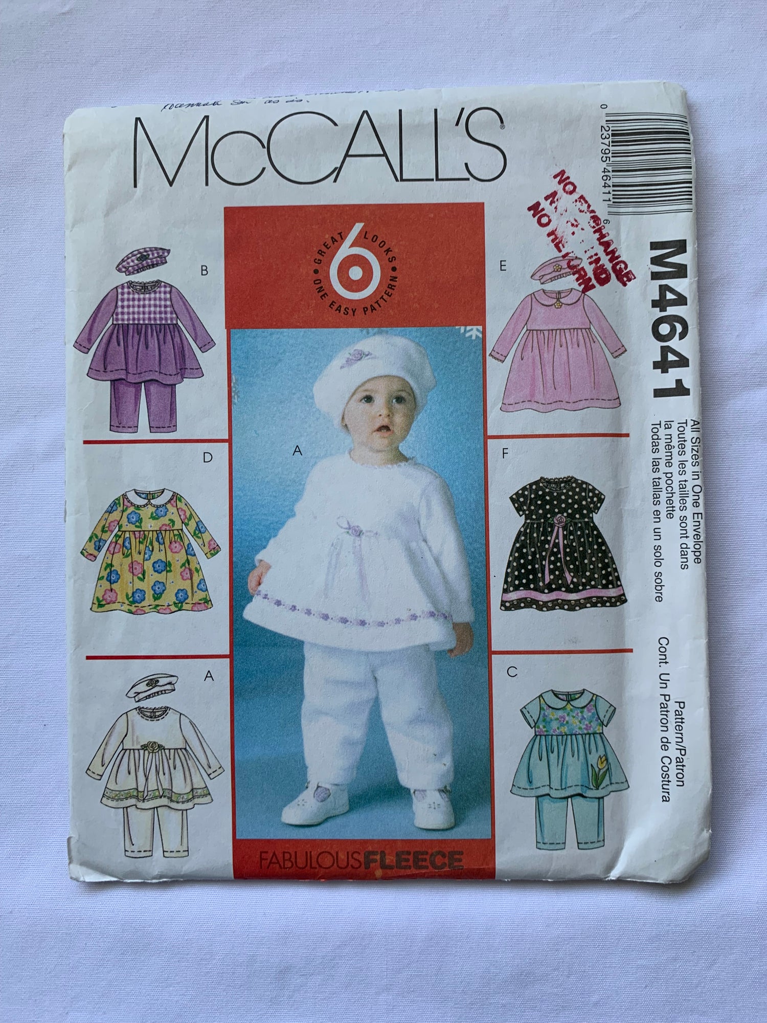 McCall's Sewing Pattern M4641 Infant/Babies Dresses,Tops, Dresses, Pants and Hats, Loose-Fitting, Zipper Back, Long/Short Sleeves, Drindl Skirt, Size 13-24 Pounds, Uncut, 2004