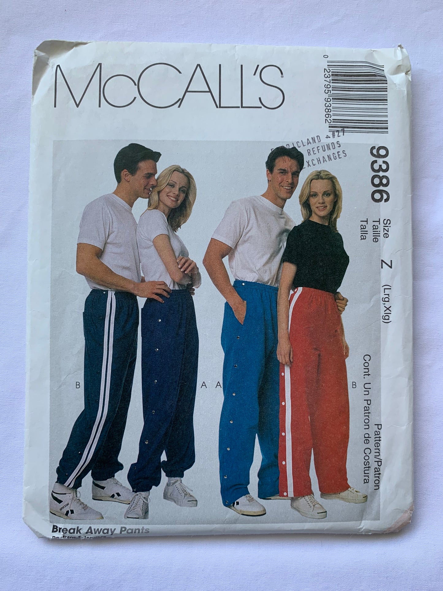 McCall's Sewing Pattern 9386 Misses'/Men's Lined/Unlined Snap-Off Pants. Pockets, Elastic Waist, Size 40-46, Uncut, Vintage 1998