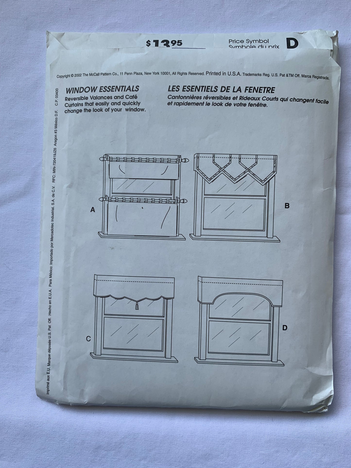 McCall's Home Decorating Sewing Pattern 3703 Window Coverings, Curtains, Reversible Valances, Cafe, 4 Variations, Uncut, 2002