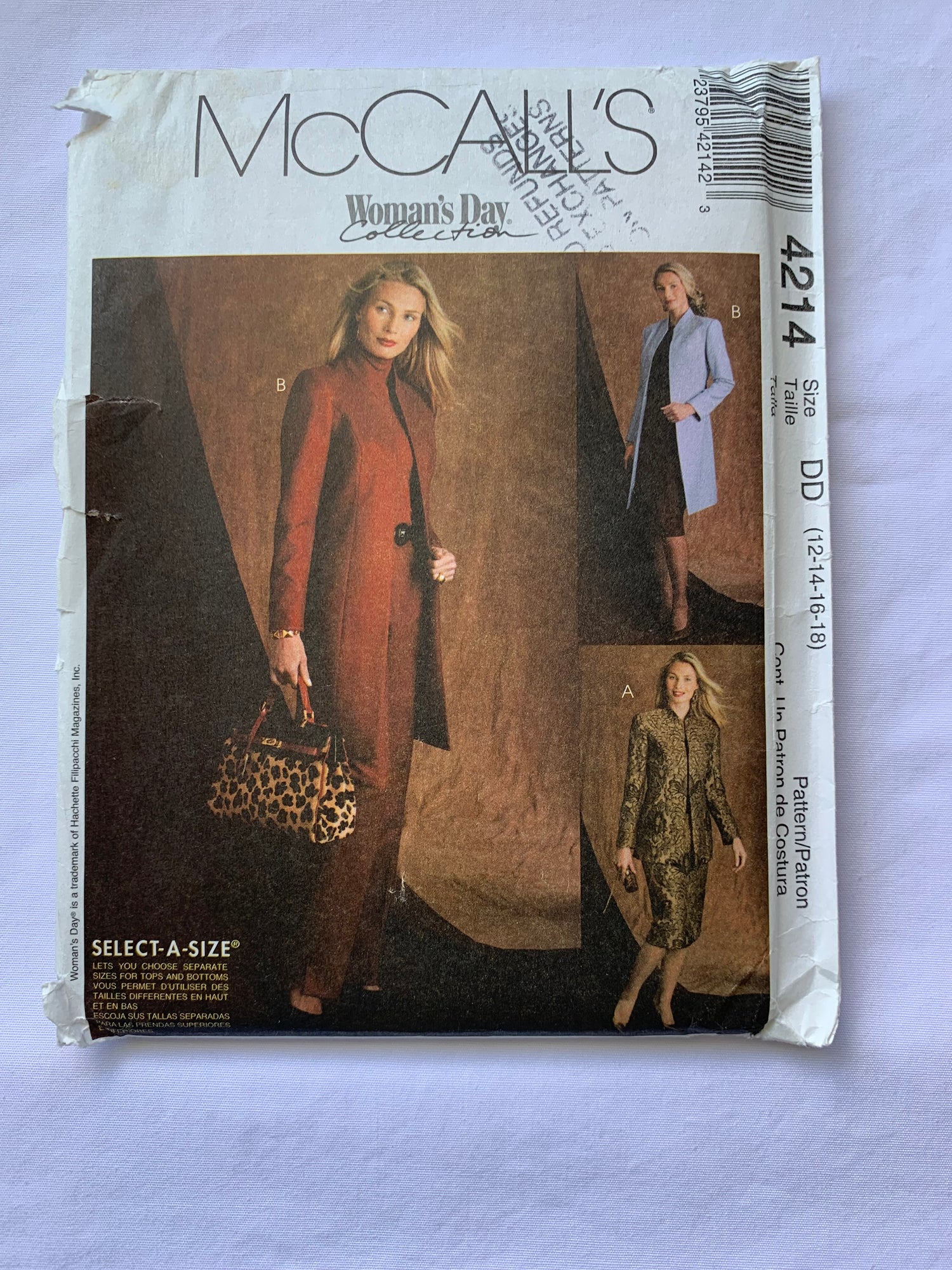 McCall's Sewing Pattern 4214 Misses'/Miss Petite Lined Jacket, Long Sleeves, Skirt, Pants, Two Lengths, Zipper Back, Shoulder Pads, Size 12-18, Uncut, 2003