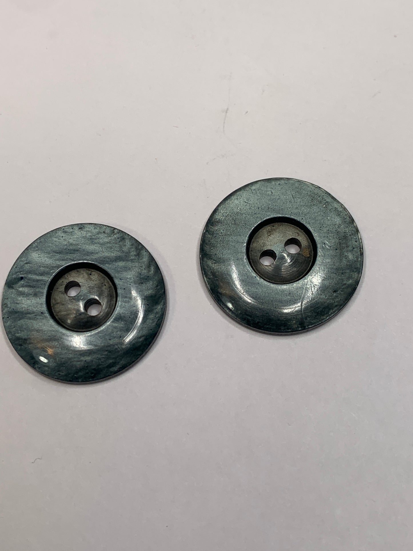 Vintage 2 Round Plastic Buttons, Two Holes, Grey, 1.8 cm, New/Old Stock