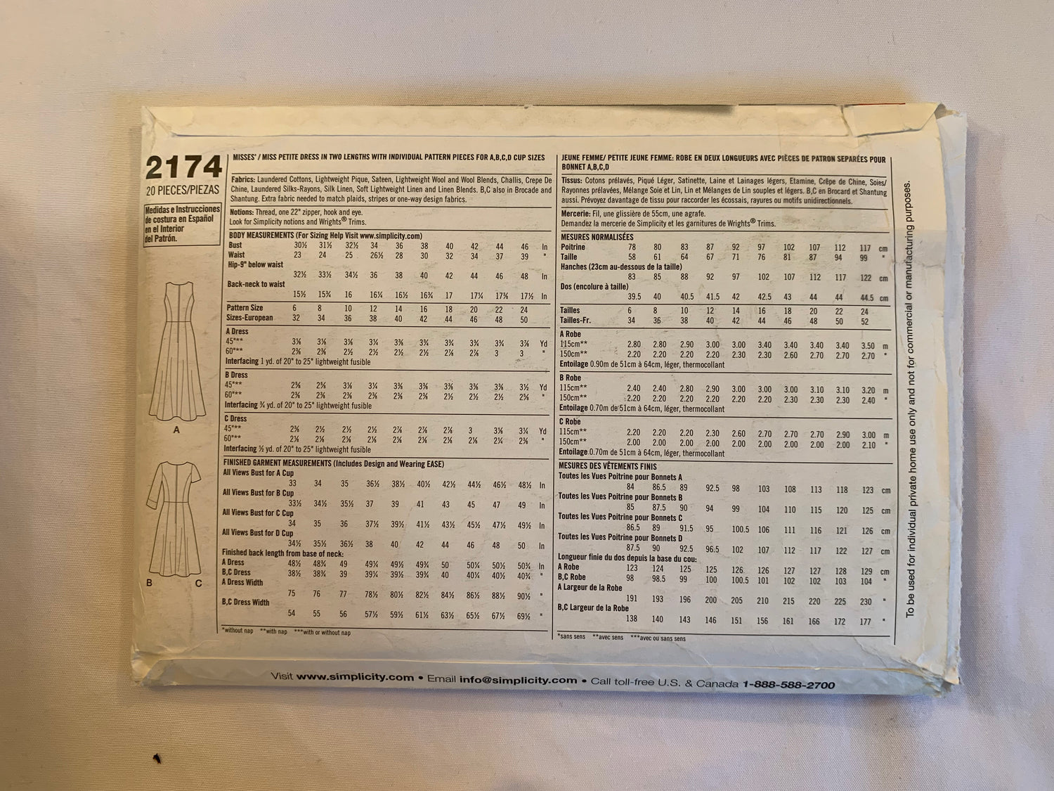 Simplicity Sewing Pattern 2174 Misses'/Misses' Petite Dress, Two Lengths, Long/Short Sleeves, Sleeveless, Zipper Back, Full Skirt, Princess Seams, Pockets, Size 6-142, Uncut, 2011
