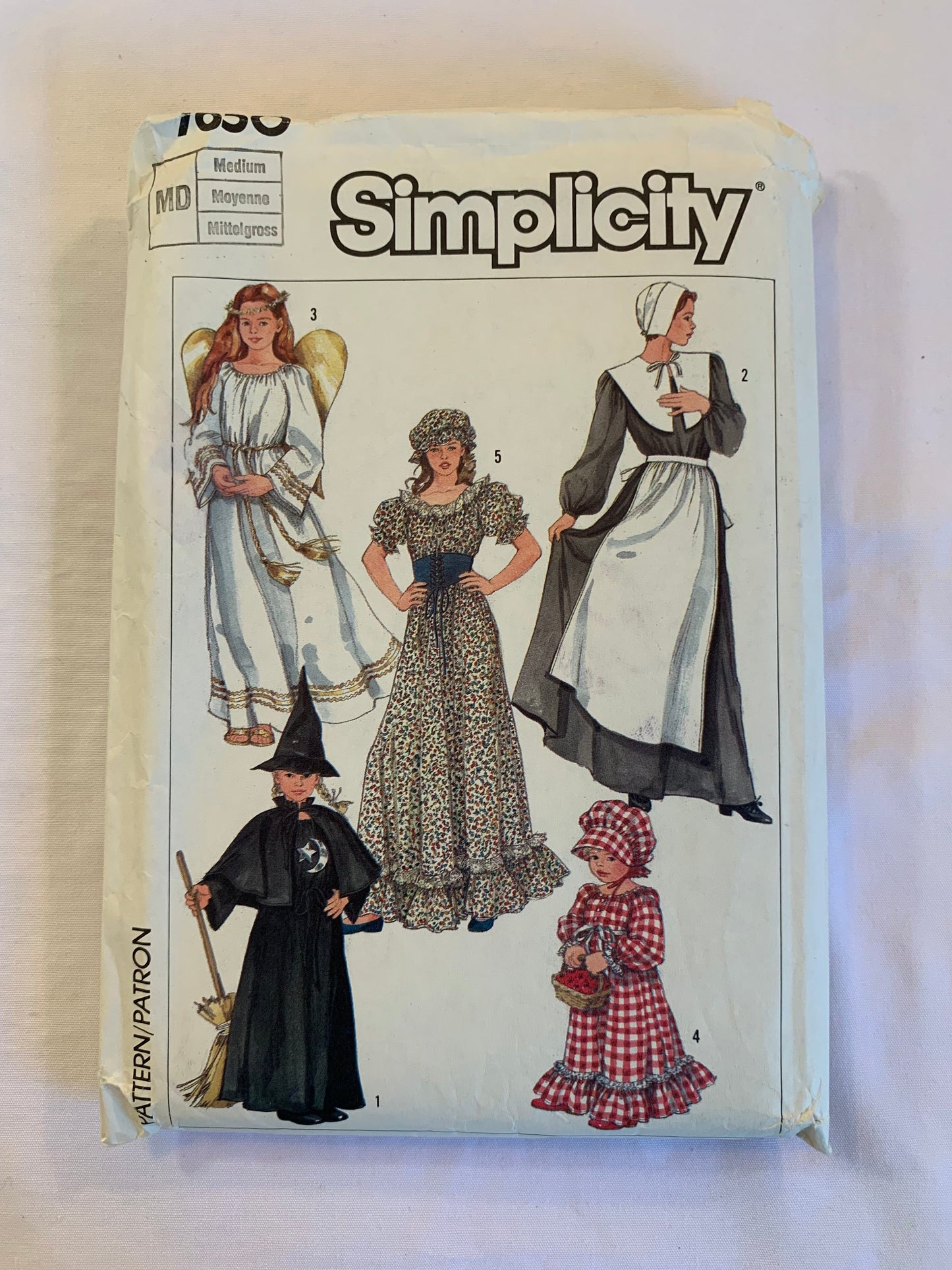 Simplicity Sewing Pattern 7650 Misses'/Girls' Costumes, Witch, Angel, Pioneer, Quaker, Dress, Cap, Apron, Tie Belt, Cape, Hat, Size 14-16, Uncut, Vintage 1986