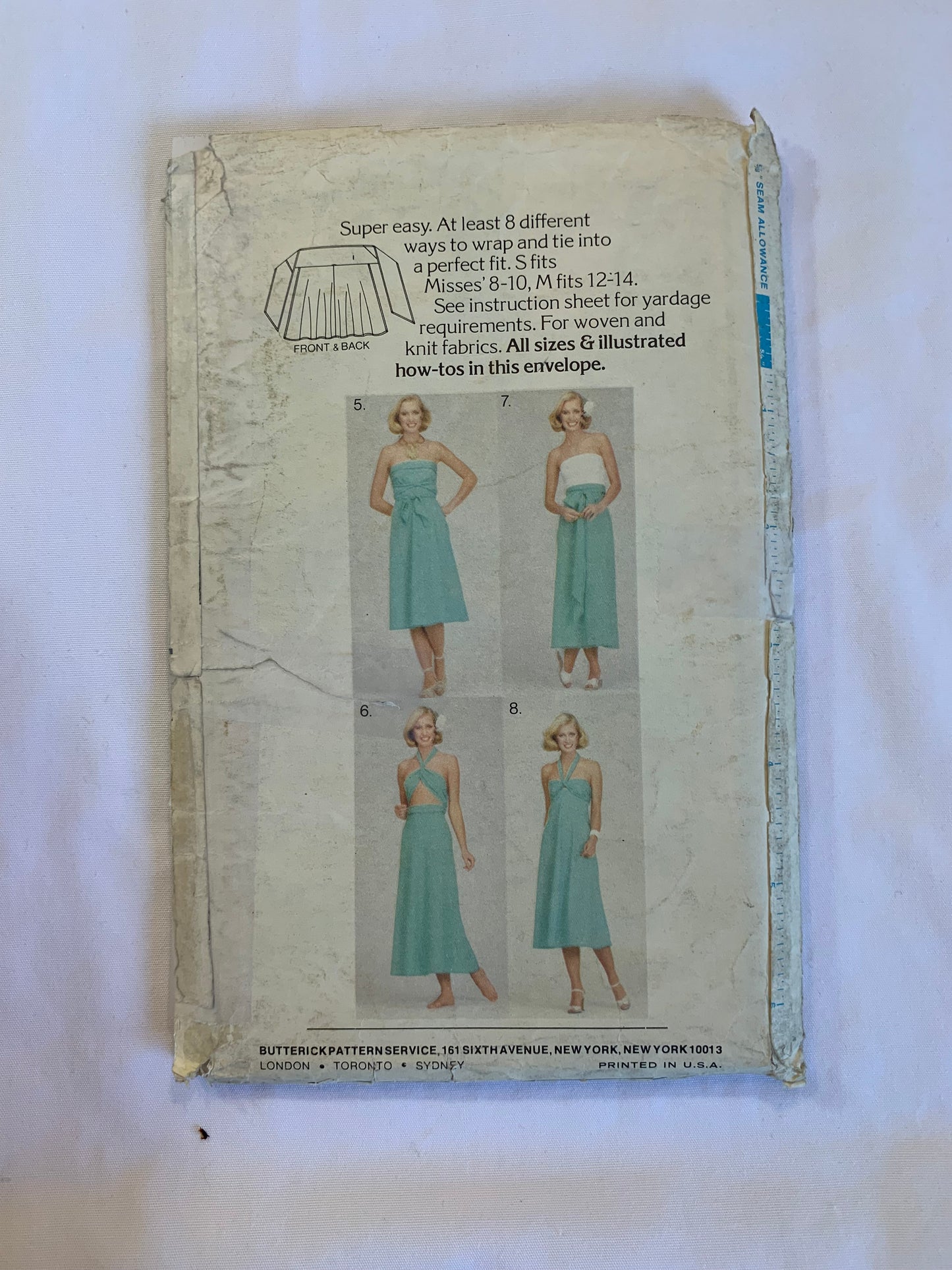 Butterick Sewing Pattern 5368 Misses' Dress, 8 Variations Wrap, Close-Fitting, One Size, Uncut, Vintage 1990