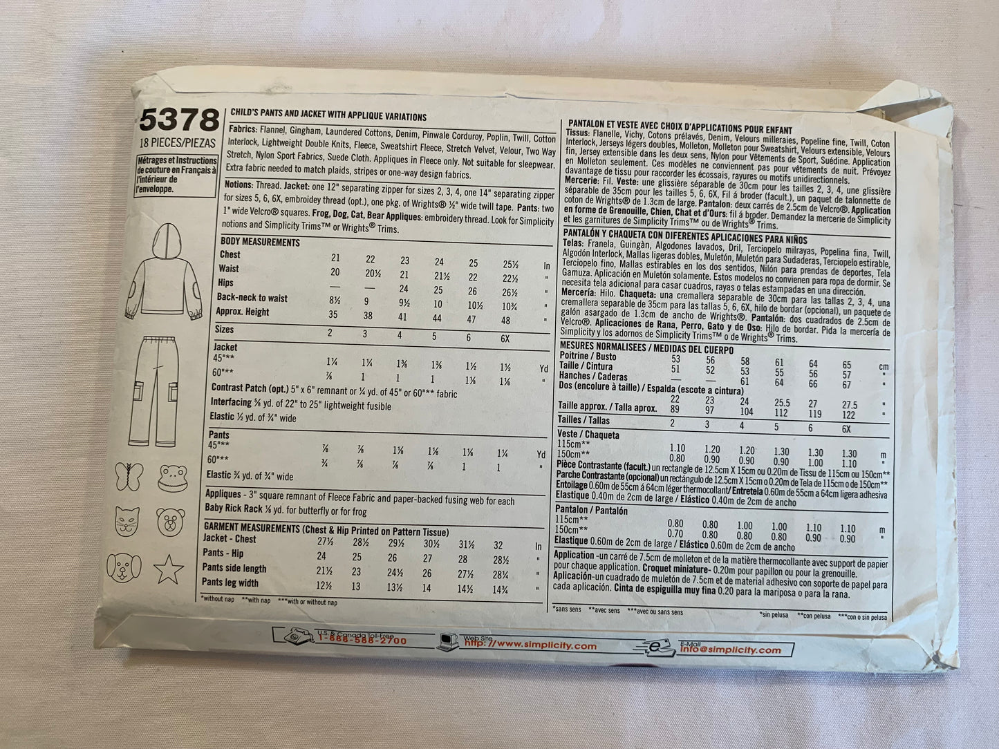 Simplicity Sewing Pattern 5378 Boy's/Girls' Hooded Jacket, Top, Pants, Pockets, Long Sleeves, Zipper Front, Elastic Waist, Size 2-6x, Cut, 2005
