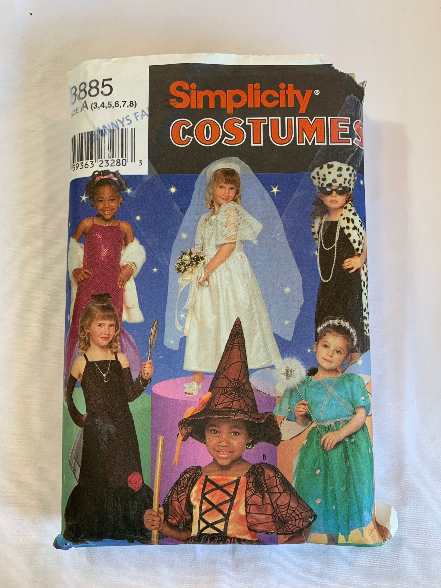 Simplicity Sewing Pattern 8885 Girls' Costume, Halloween, Top, Dress, Witch, Fairy, Socialite, Bride, Princess, Size 3-8, Cut, 2001