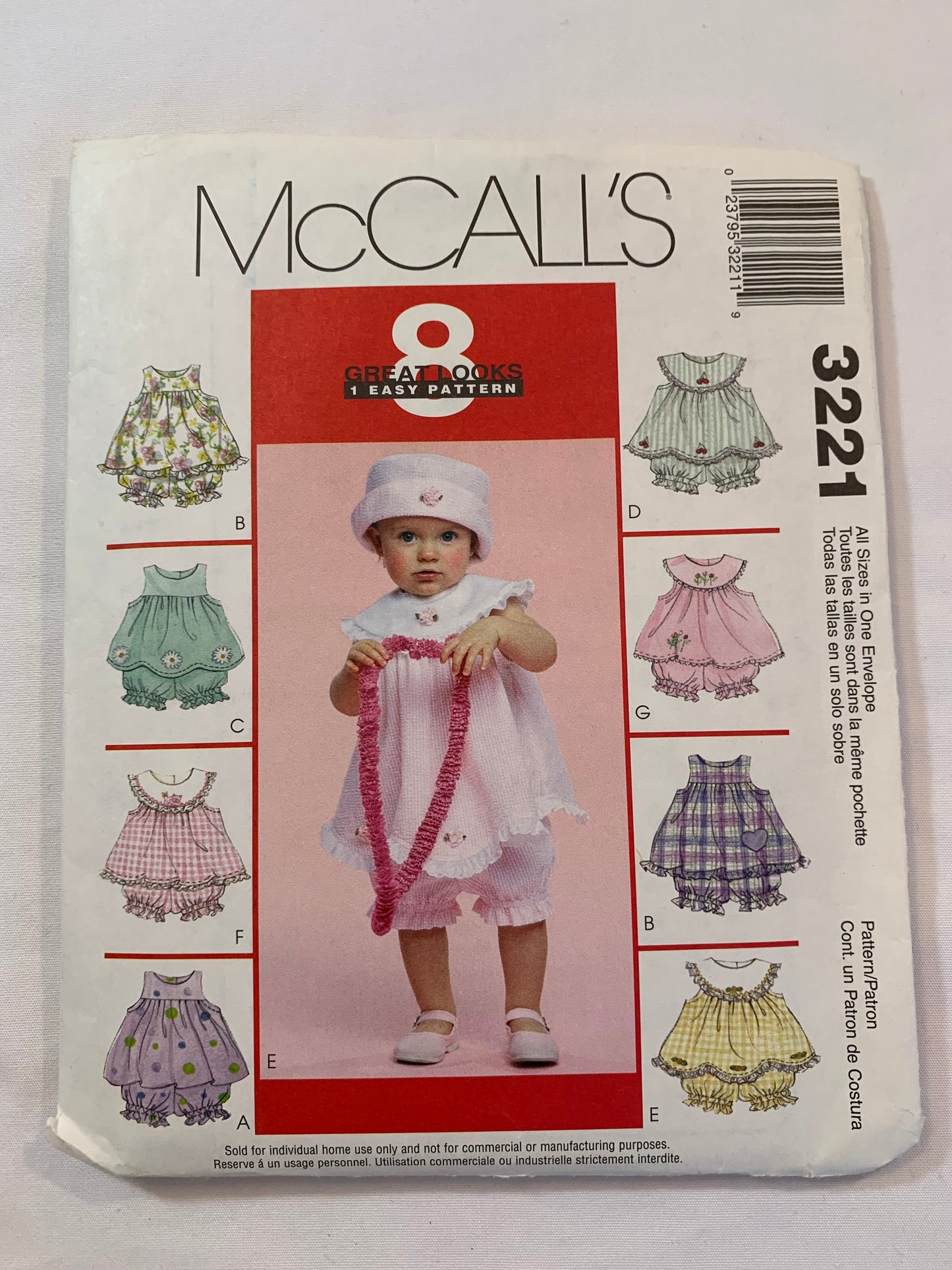 McCall's Sewing Pattern 3221 Infant/Babies Tops, Panties, Hat, Sleeveless, Button Back, Collar, Size 13-24 Pounds, Cut, 2001