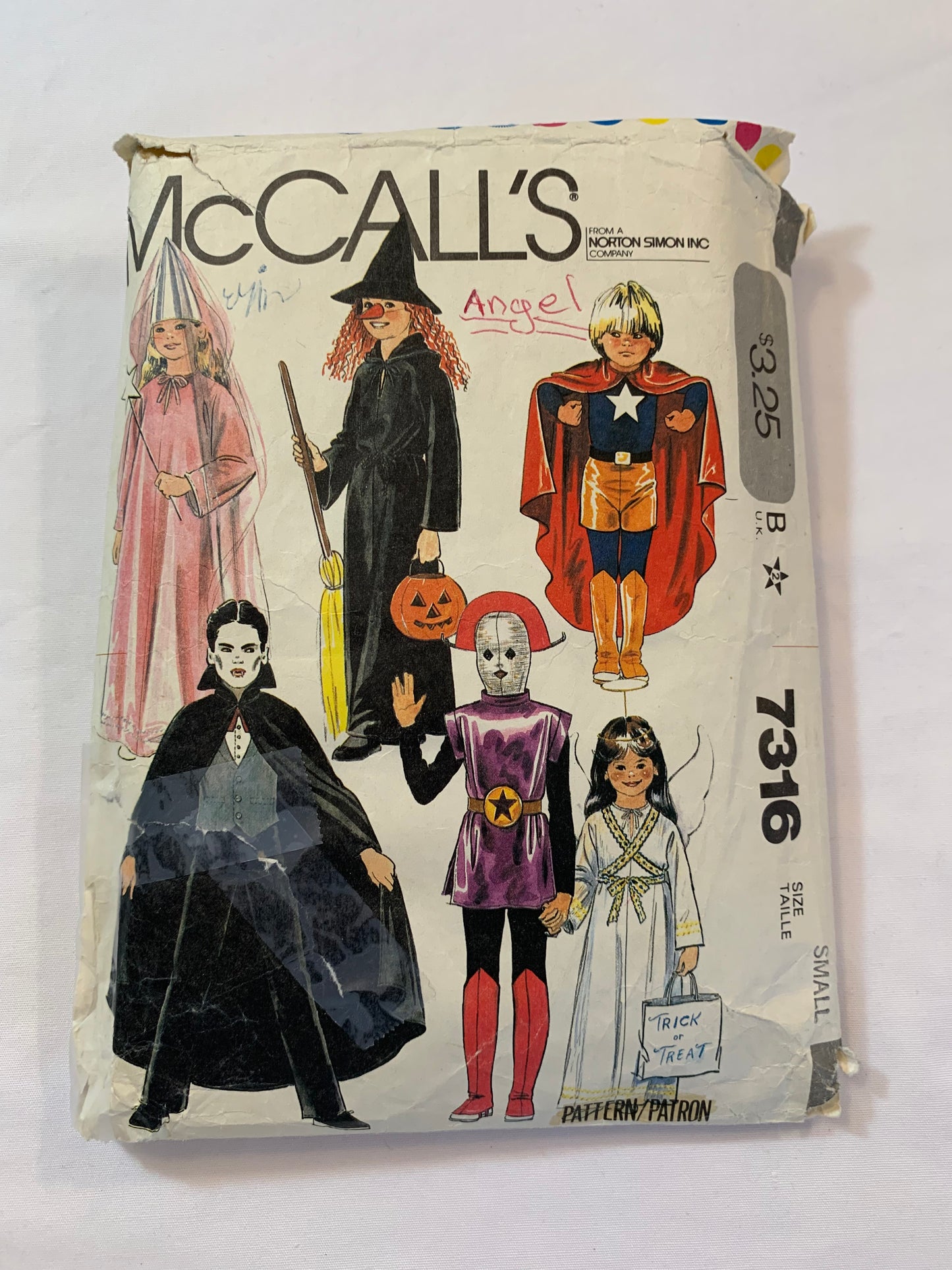 McCall's Sewing Pattern 7316 Boys'/Girls, Costumes, Halloween, |Fairy Godmother, Witch, Super Hero, Vampire, Angel, Dress-up, Jumpsuit, Size 4-6, Cut, Vintage 1980