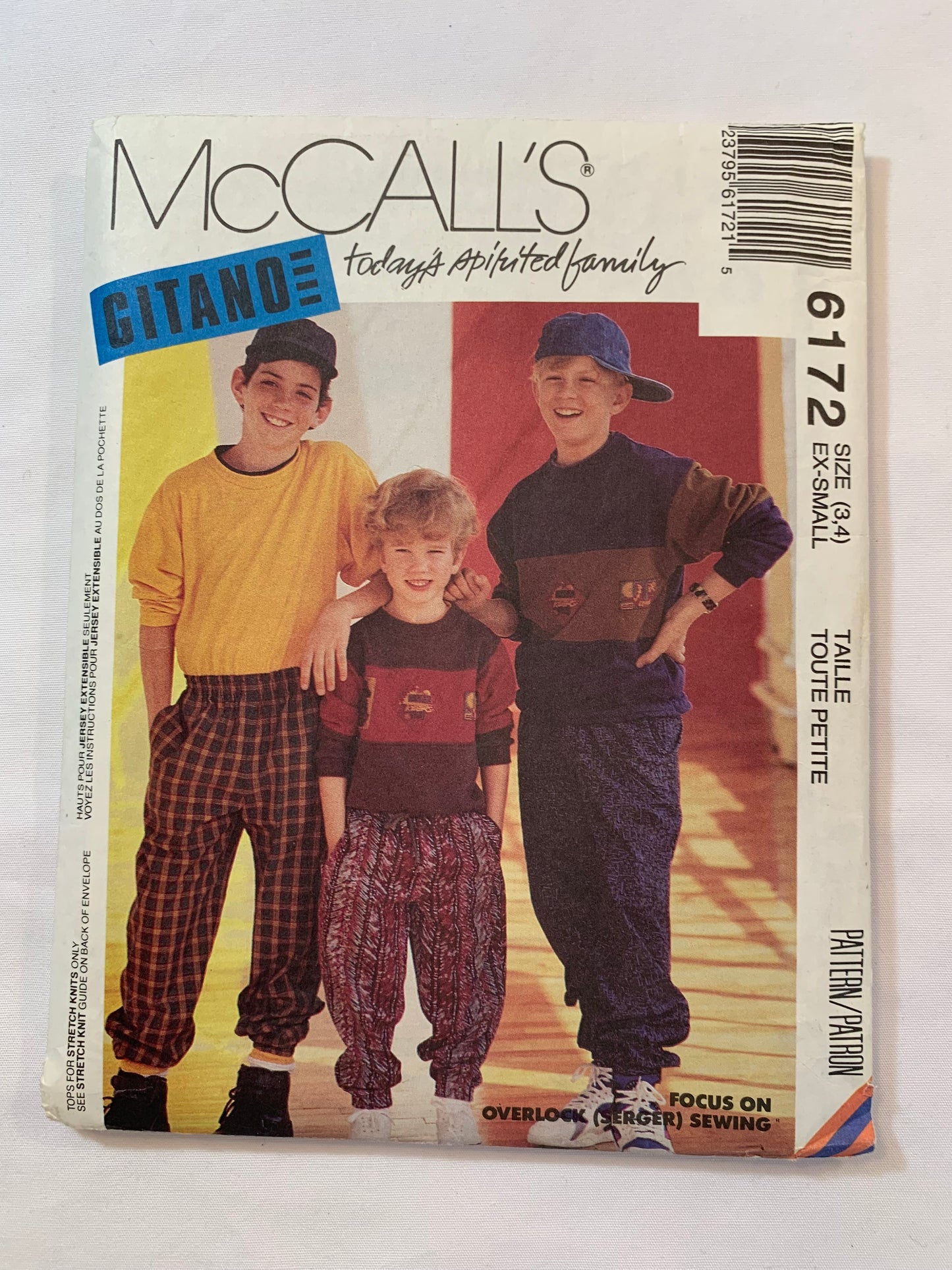 McCall's Sewing Pattern 6172 Children's/Boys' Top, Pull-On Pants, Loose-Fitting, Stretch Knit Only, Elastic Waist, Size 3-4, Cut, Vintage 1992