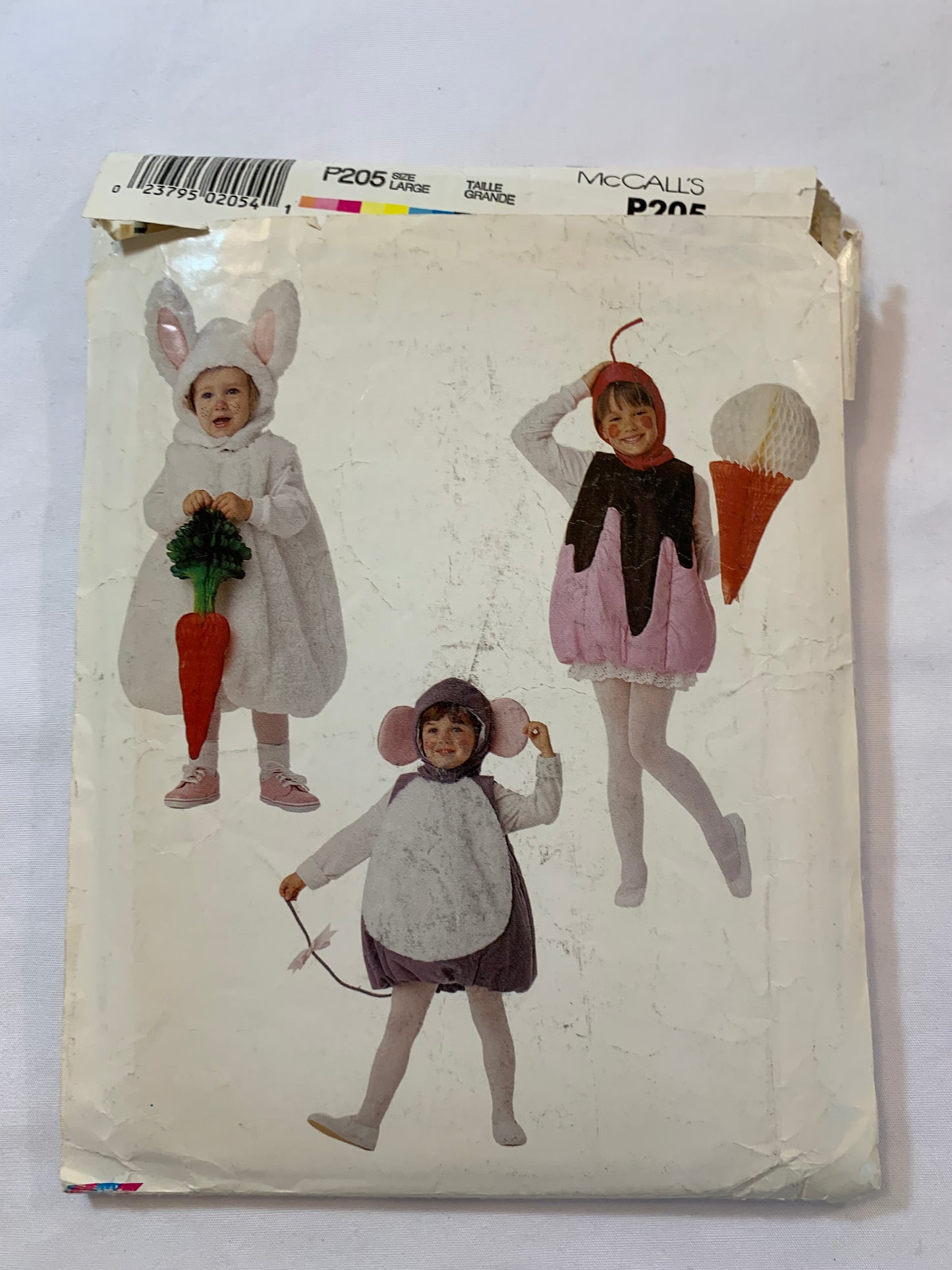 McCall's Sewing Pattern P205 Boys'/Girls Costumes, Halloween, Pumpkin, Bumble Bee, Humpty dumpty, Mouse, Bunny, Penguin, Ice cream Sundae, Jumpsuits, Long Sleeves, Size 7-8, Cut, Vintage 1980