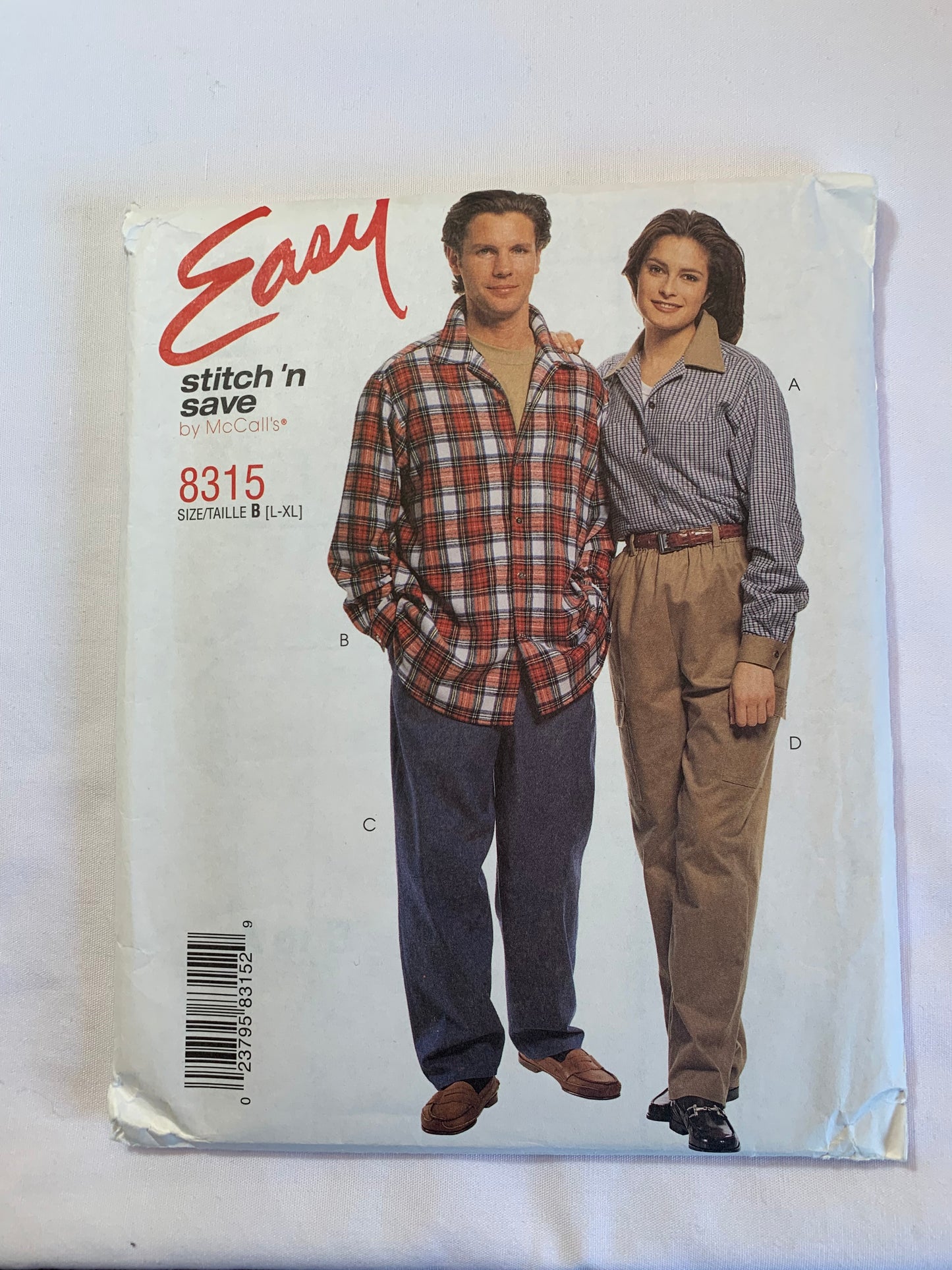 McCall's Sewing Pattern Stitch 'N Save 5910 Misses'/Men's Shirt, Pull-On Pants, Oversized, Collar, Elastic Waist, Pockets, Long Sleeves, Button Front, Size 38-44, Uncut, Vintage 1996