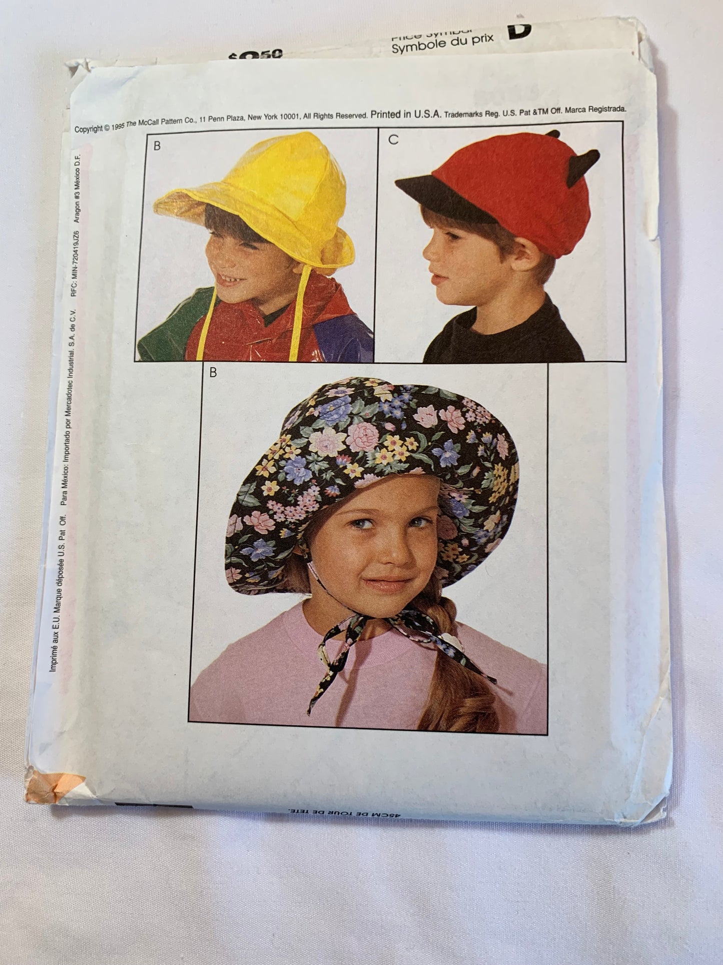 McCall's Sewing Pattern 8033 Toddlers'/Infant's, Children's Hats, Brims, Caps, Ear Flaps, Sun, 12 Variations, 3 Sizes 19 1/2" to 22", Uncut, Vintage 1995