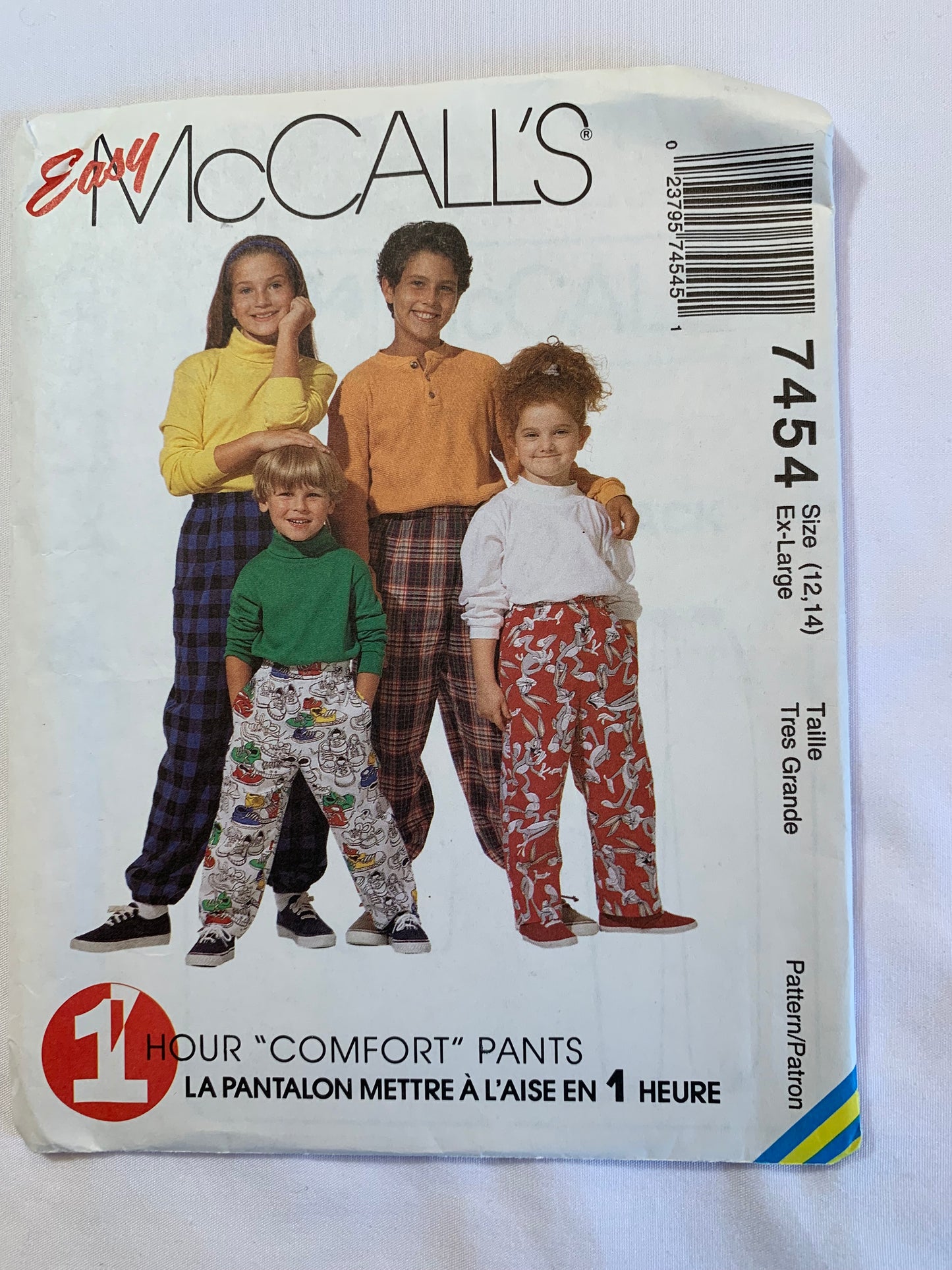 McCall's Sewing Pattern 7454 Boys'Girls' Pants, Pull-On, Elastic Waist, Pockets, Size 12-14, Uncut, Vintage 1995