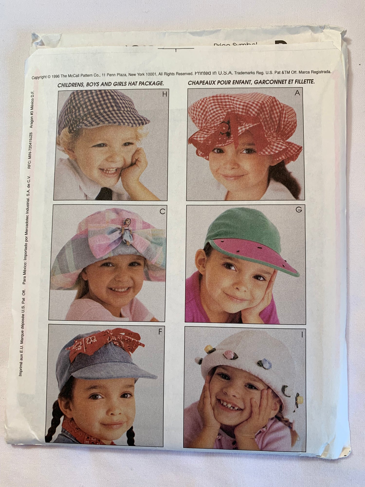 McCall's Sewing Pattern 8662 Children's/Girls' Hats, 10 Variations, Caps, Bonnets,Sun, Caps,Tams, 3 Sizes 19-22 Inches, Uncut, Vintage 1996