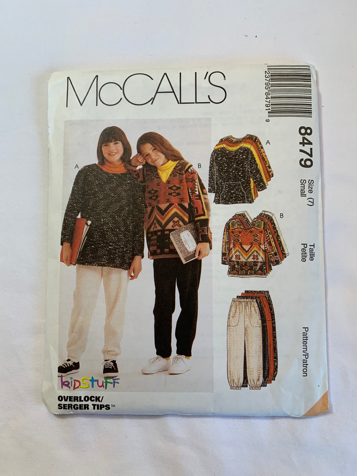 McCall's Sewing Pattern 8479 Girls' Tops, Pull-On Pants, Stretch Knits Only, Long Sleeves, Elastic Waist, Pockets, Size 7, Uncut, Vintage 1996