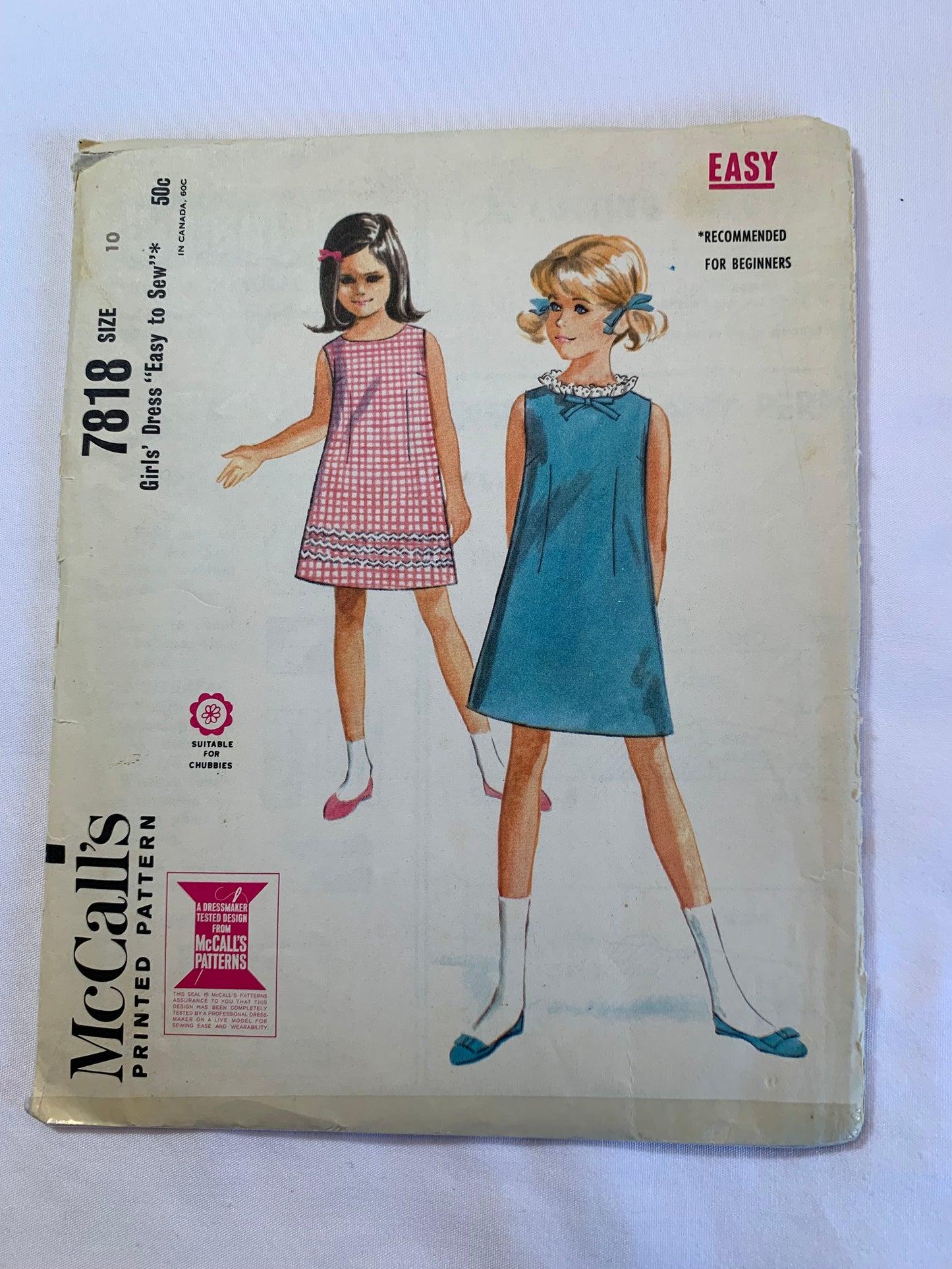 McCall's Sewing Patterns 7818 Girl's Dress, Zipper Back, Sleeveless, Fitted, 2 Variations, Size 10, Cut, Vintage 1950