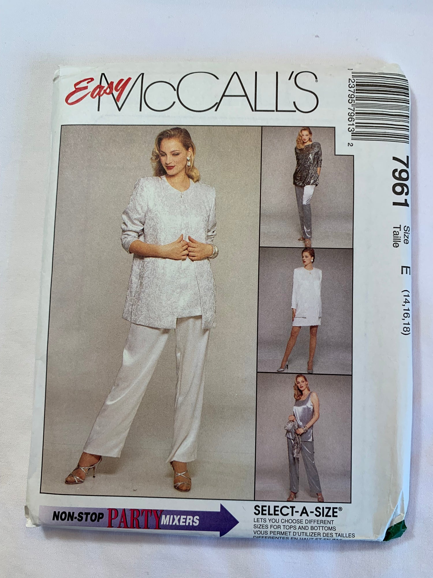 McCall's Sewing Pattern 7961 Misses' Unlined Jacket, Dress, Top, Tunic, Pull-On Pants, Loose-fitting, Pullover, Pockets, Zipper Back,, Size 14-18, Uncut, Vintage 1995