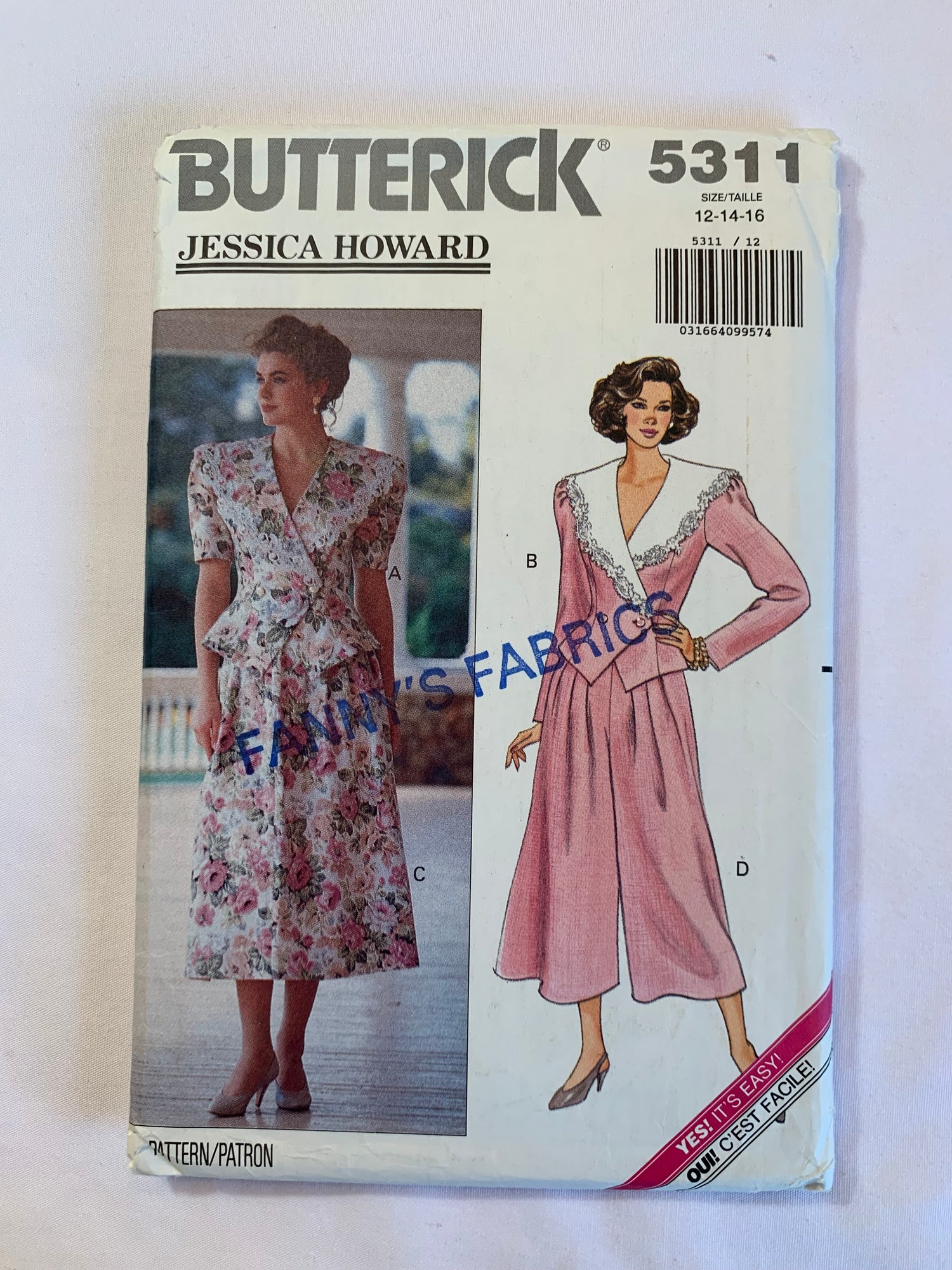 Butterick Jessica Howard Sewing Pattern 5311 Misses' Top, Skirt, Split Skirt, Shoulder Pads, Princess Seams, Flared, Size 12-14, Cut, Vintage 1992
