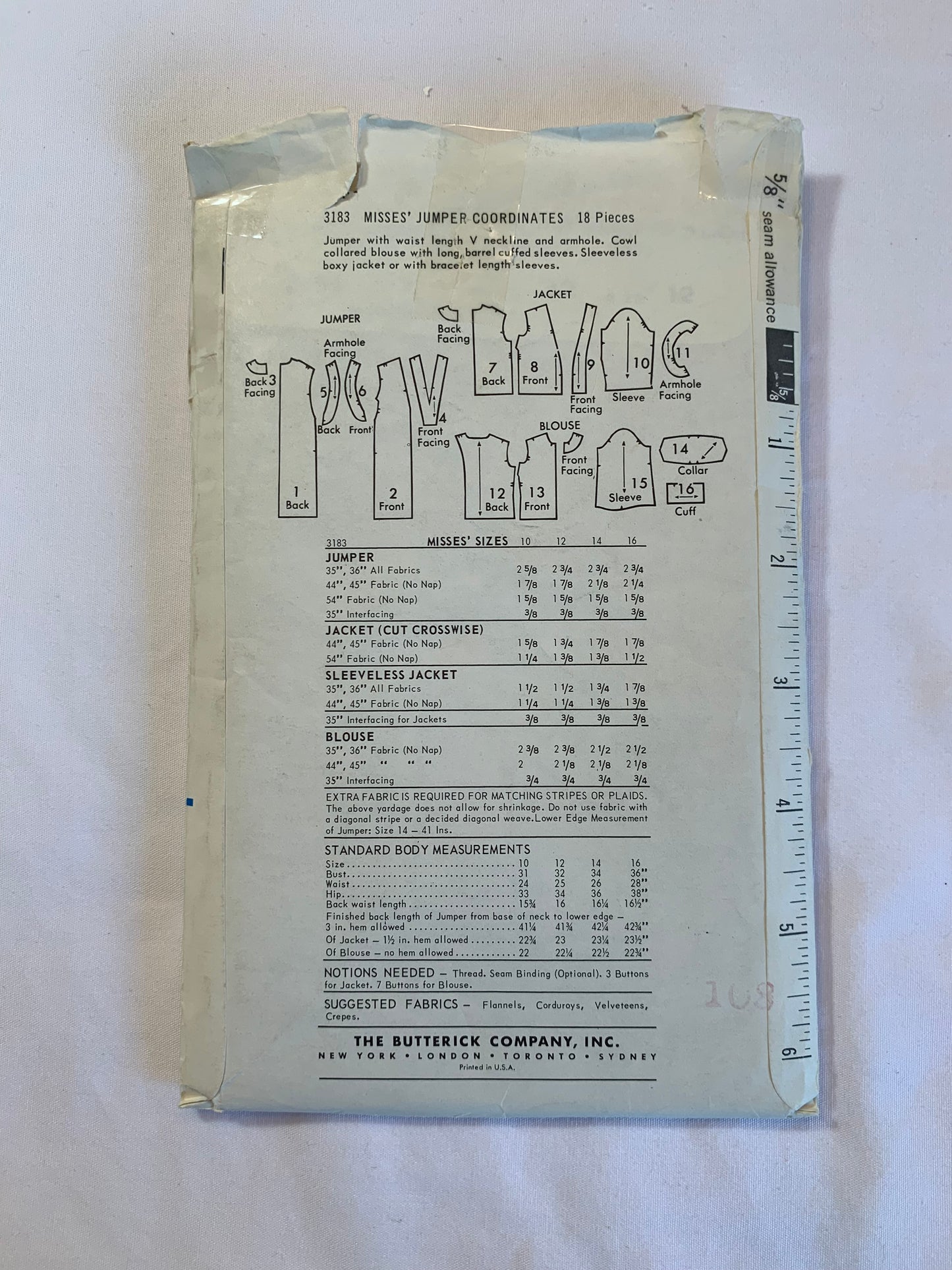 Butterick Sewing Pattern 31832 Misses' One-Piece Dress, Boxy Jacket, Jumper, Cowl Collar, Vest, Button Front, Pullover, Size 12, Cut, Vintage 1970