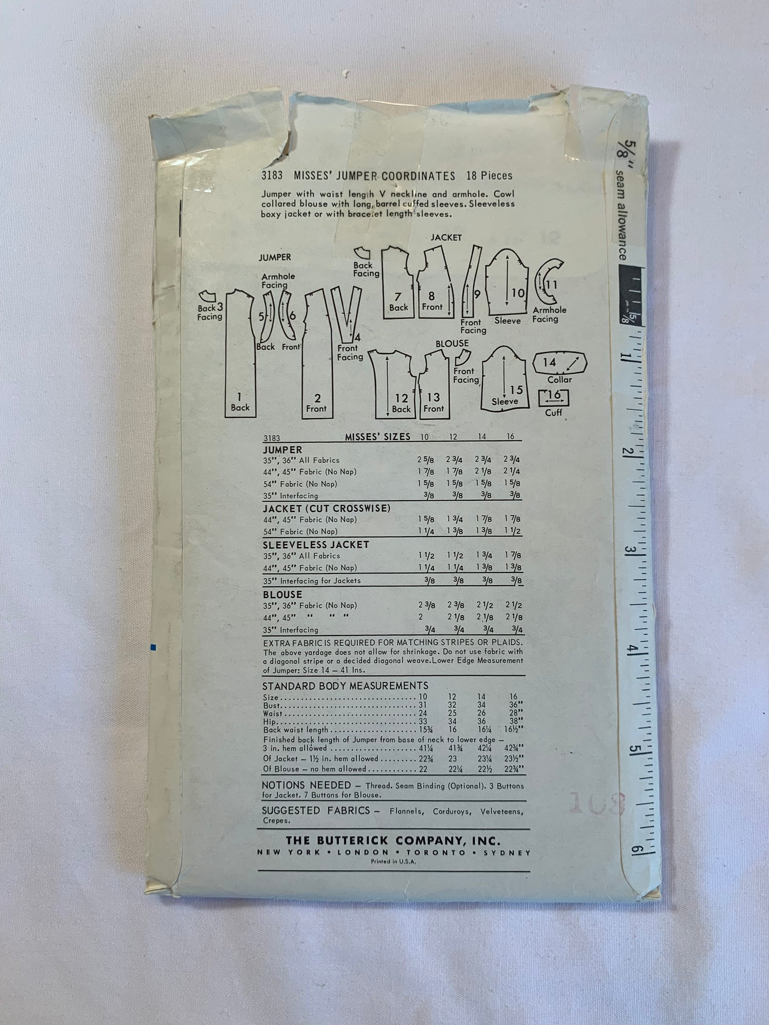 Butterick Sewing Pattern 31832 Misses' One-Piece Dress, Boxy Jacket, Jumper, Cowl Collar, Vest, Button Front, Pullover, Size 12, Cut, Vintage 1970