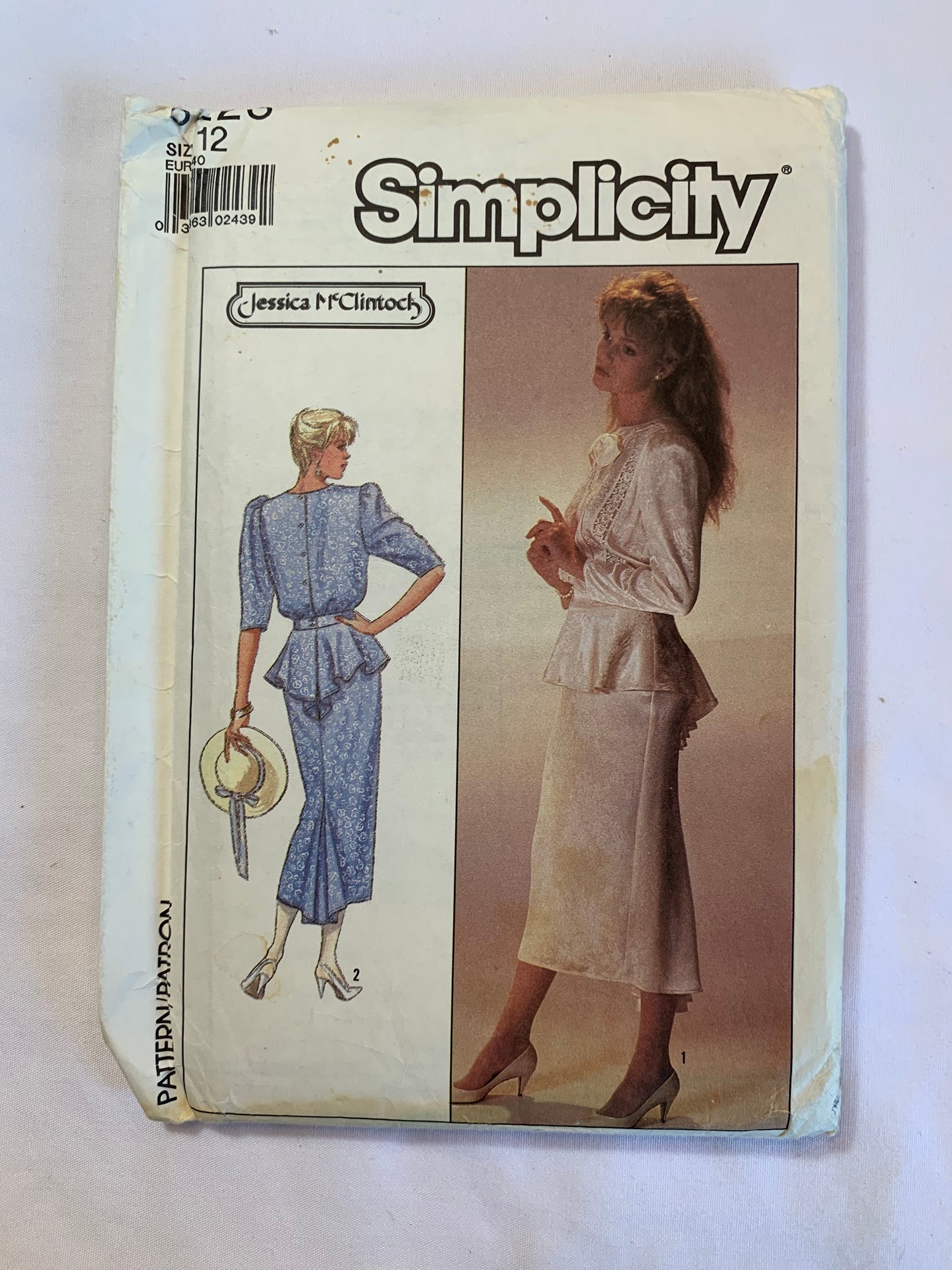 Simplicity Sewing Pattern Jessica McClintock 8223 Misses' Two Piece Dress, Long Sleeves, Button Back, Zipper Back, Fish Tail, Size 12, Uncut, Vintage 1987