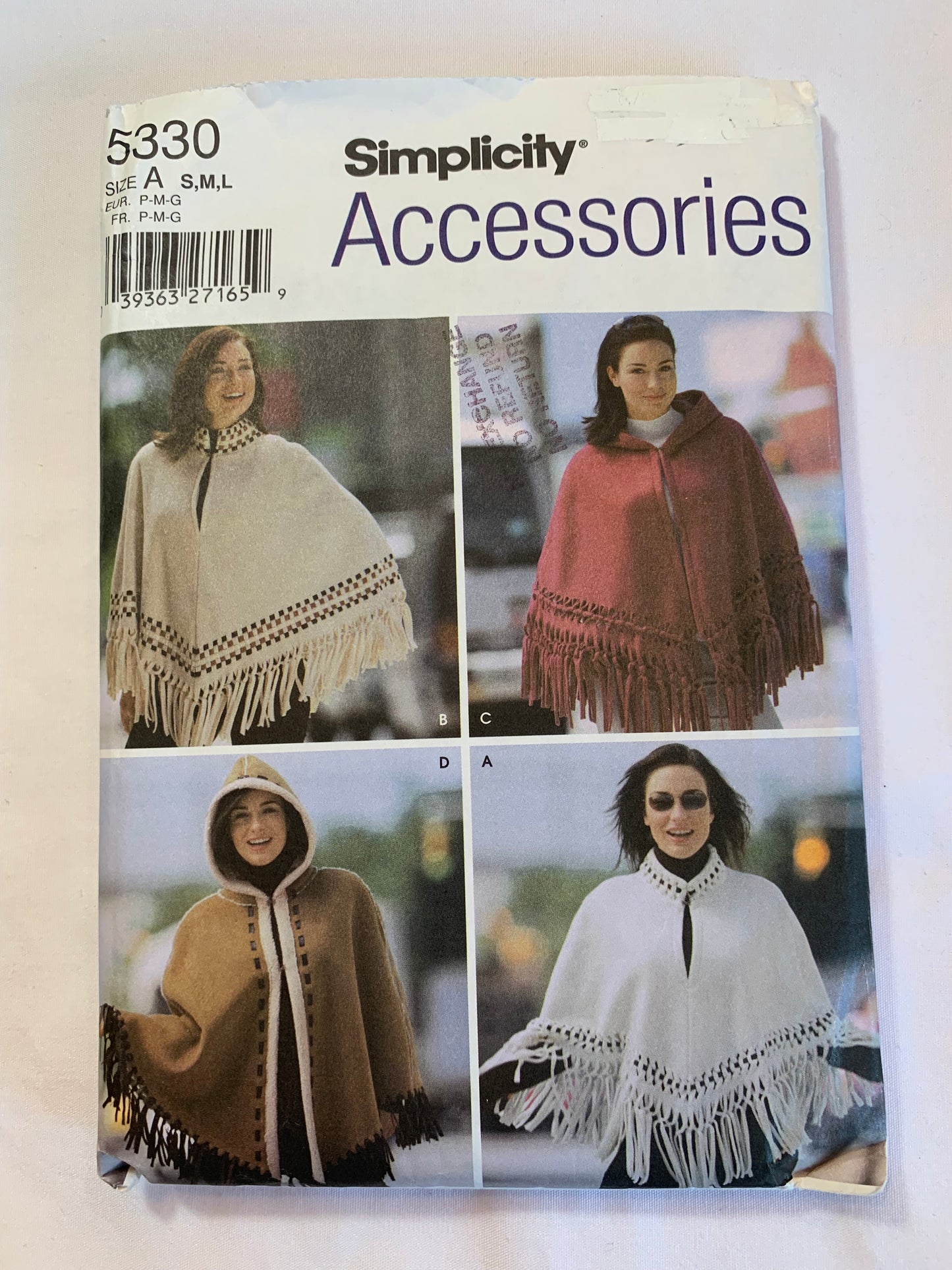 Simplicity Sewing Pattern 3981 Misses' Poncho, Capes, Fringe, Hood, Pullover, Button Front, Size 10-12, Cut, 2003