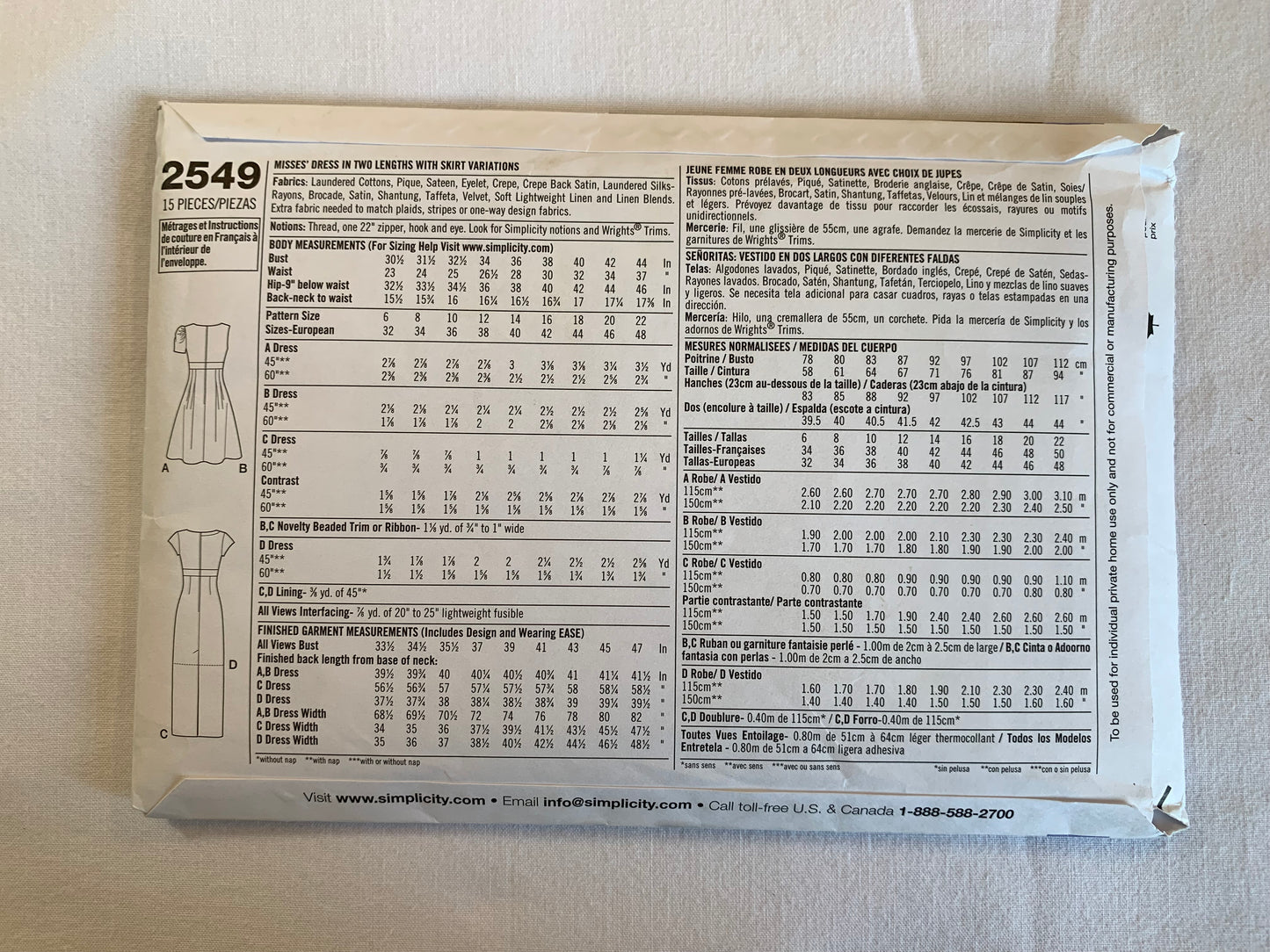 Simplicity Sewing Pattern 2549 Misses' Dresses, Two Lengths, Skirt Variations, Zipper Back, Short Sleeves, Sleeveless, Size 14-22, Uncut, 2009