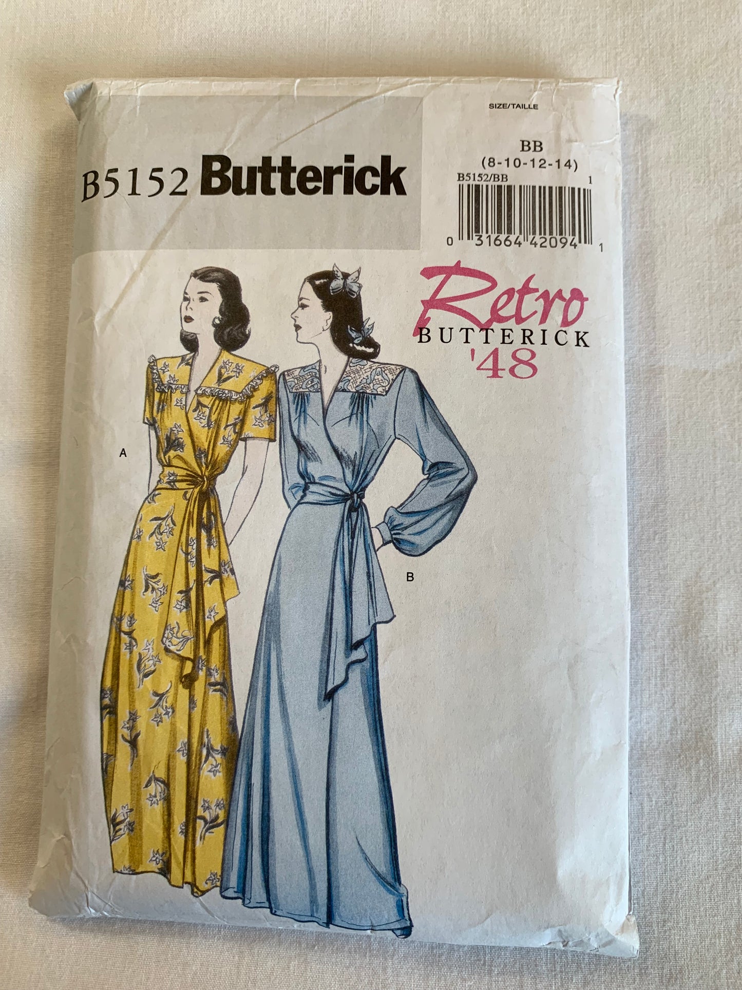 Butterick Sewing Pattern B5152 Misses' Robe, Belt, Unlined, Shoulder Pads, Long/Short Sleeves, Wrap Front, Size 8-14, Cut, 2007