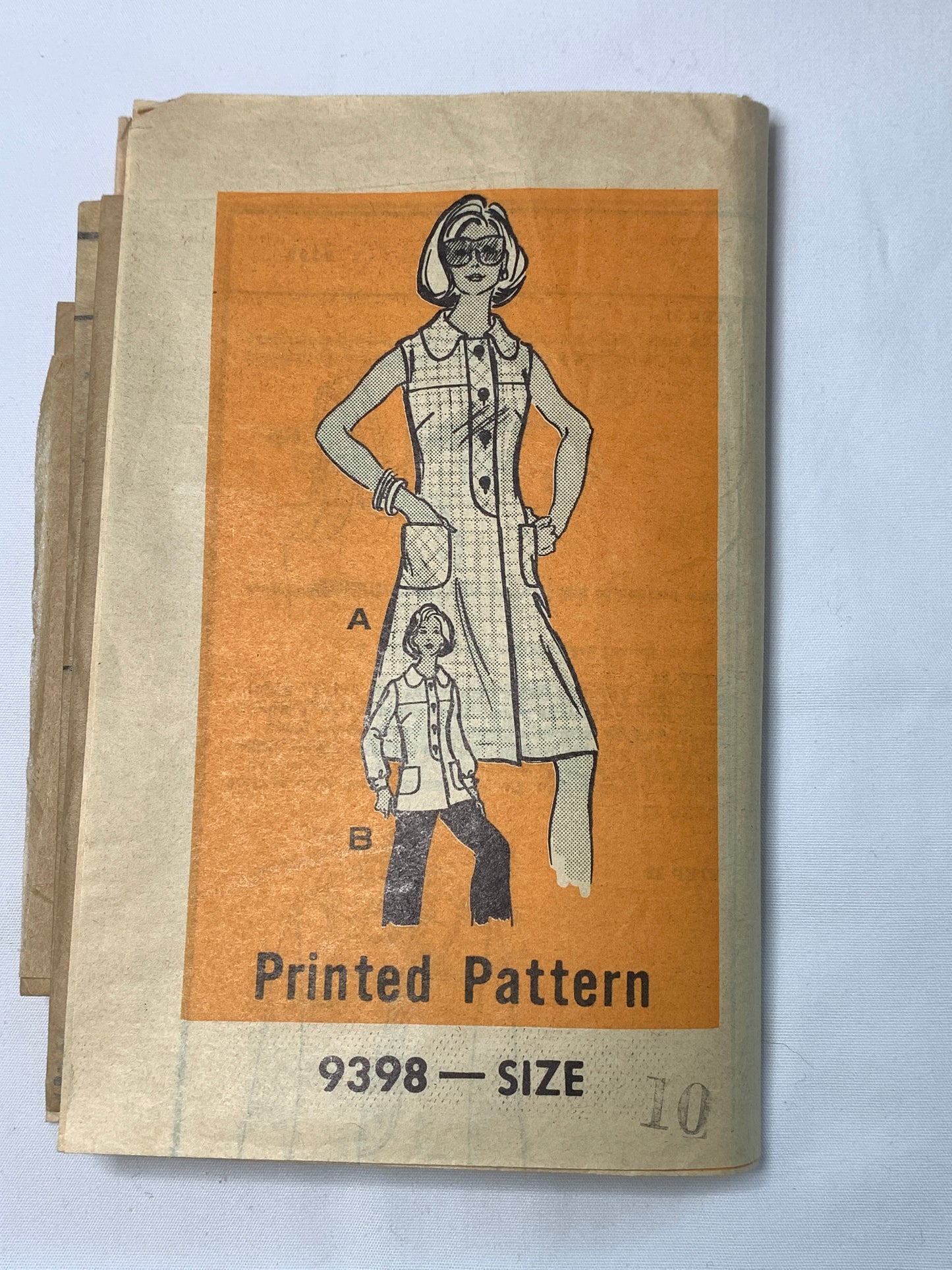 Star Weekly Sewing Pattern 9398 Misses' Dress, Tunic, Pants, Pockets, Button Front, Long Sleeves, Sleeveless, Size 160, Cut, Vintage 1965