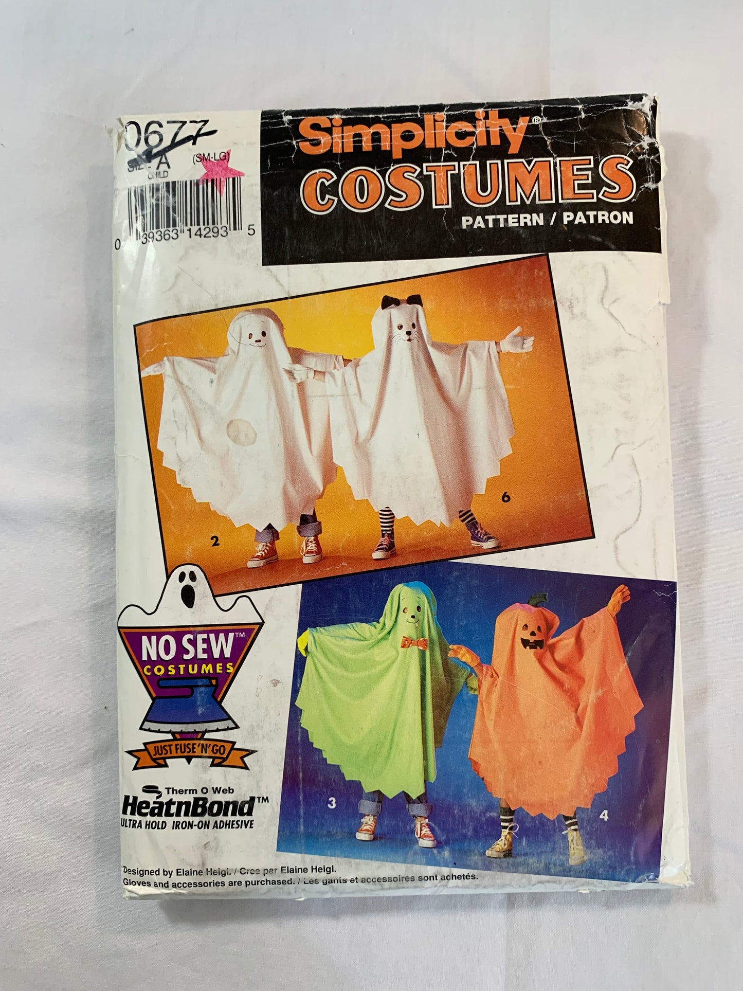 Simplicity Sewing Pattern 0677 Six Childrens'/Boys'/Girls' No-Sew Costume, Halloween, Ghost, Cat, Pumpkin, Size 3-8, Uncut, Vintage 1993