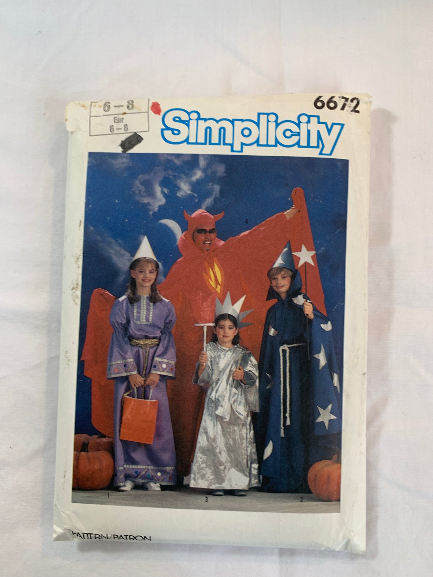 Simplicity Sewing Pattern 6672 Childrens'/Boys'/Girls' Costume, Halloween, Wizard, Princess, Statue of Liberty, Devil, Size 6-8, Uncut, Vintage 1984