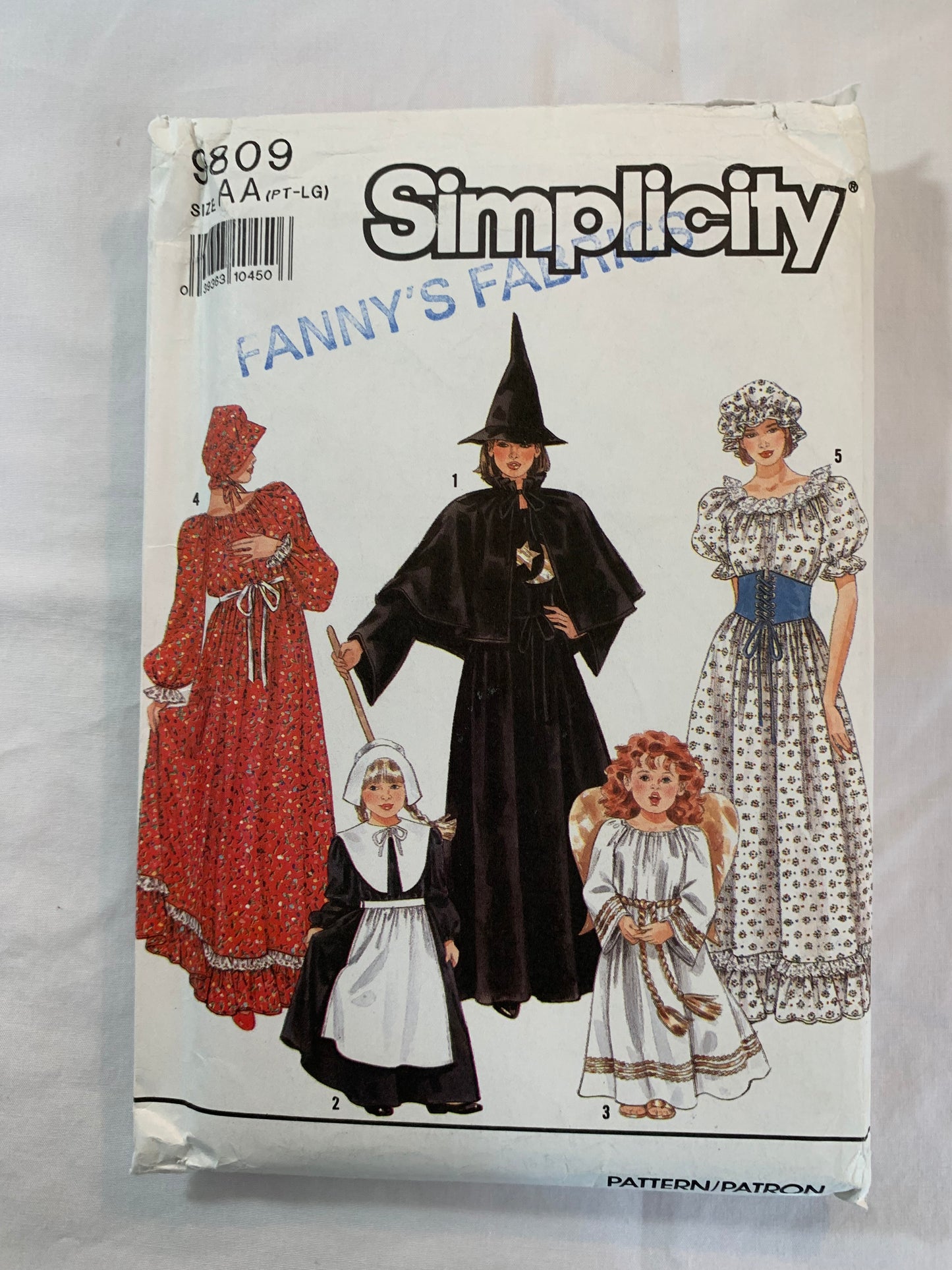 Simplicity Sewing Pattern 9809 Misses' Adult Costumes, Witch, Pioneer, Cap, Hat, Size 2-20, Uncut, Vintage 1990