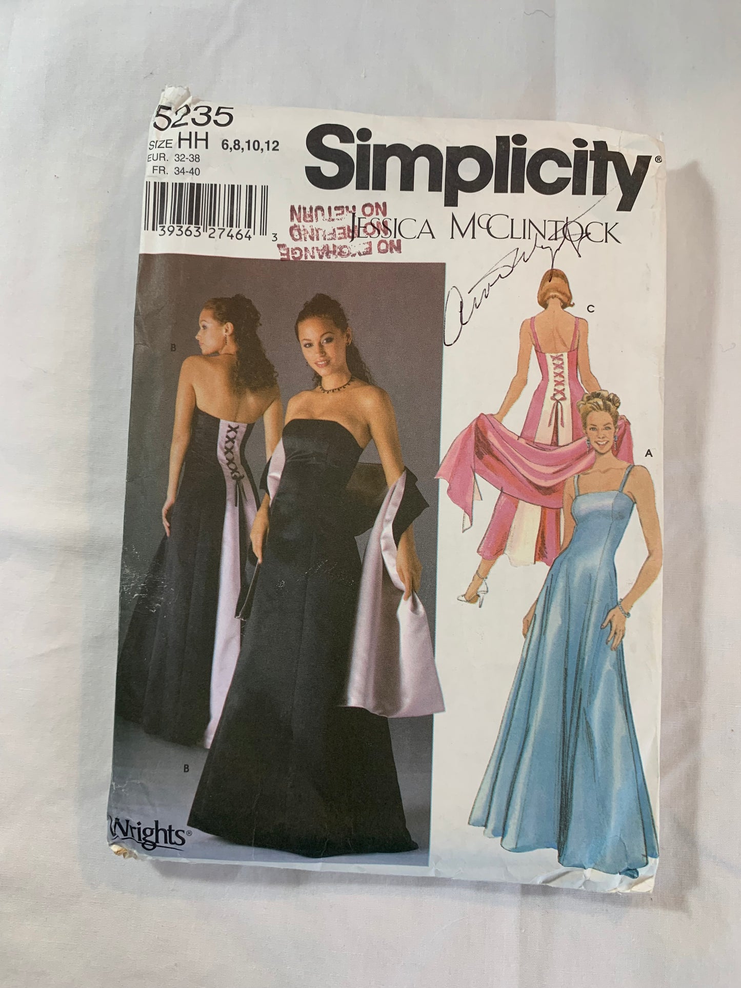 Simplicity Sewing Pattern Jessica McClintock 5235 Misses'/Misses' Petite Evening Dress, Floor Length, Evening Gown, Two Lengths, Shawl, Sleeveless, Darts, Size 6-12, Uncut, 2004