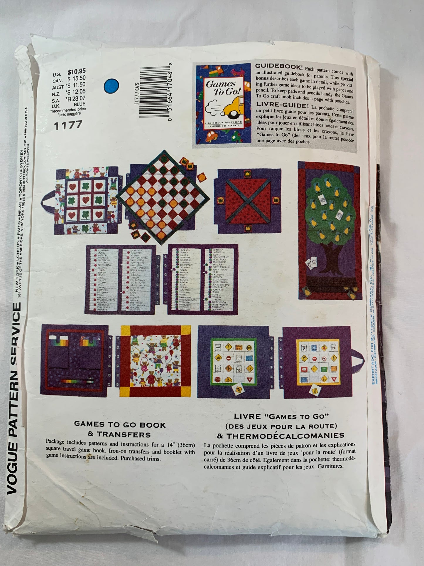 Vogue Sewing Pattern 1177 Crafts, Children's Soft Story Booklet, Games To Go, Transfers, Instructions, Uncut, Vintage 1978
