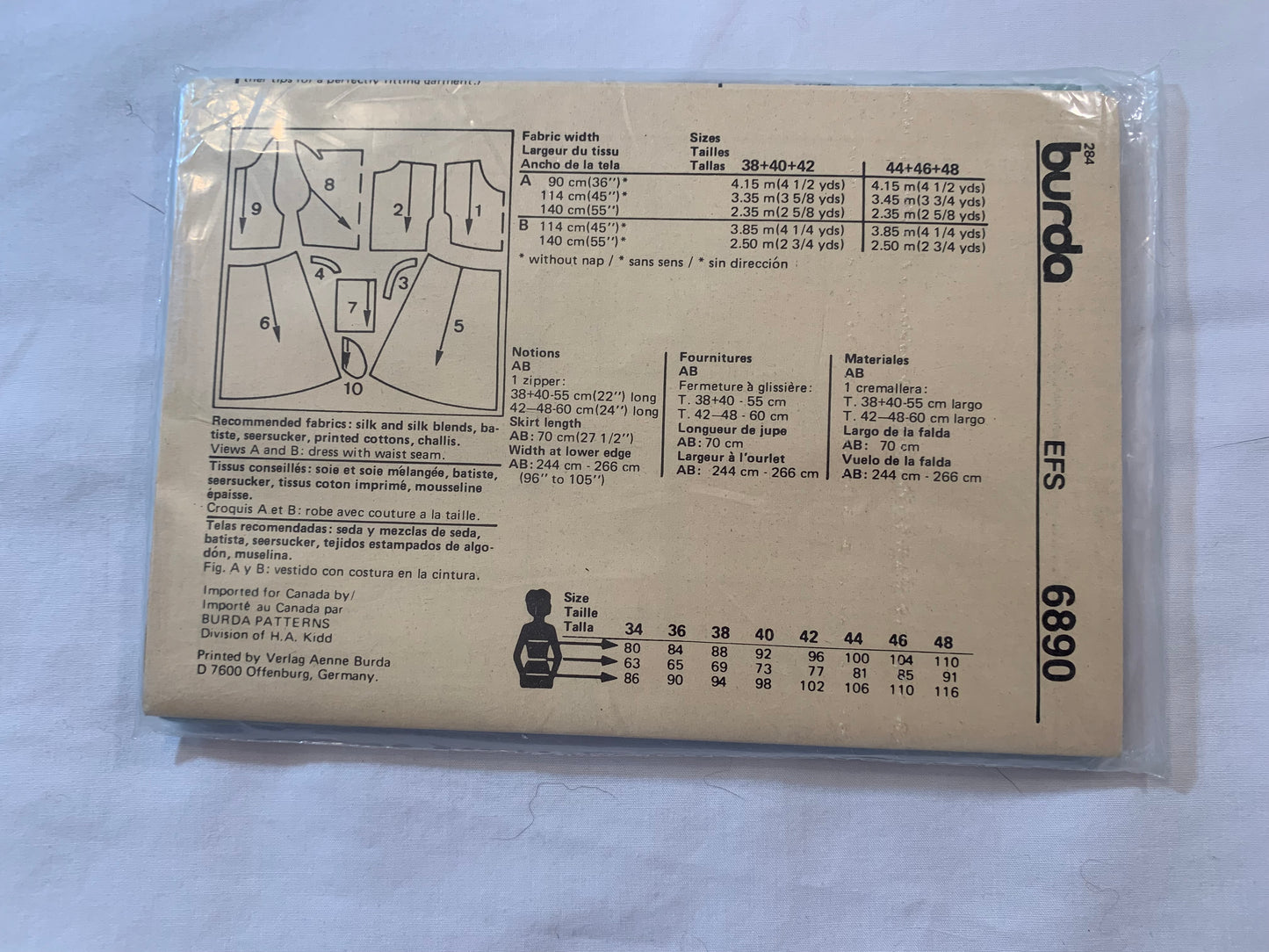 Burda Sewing Pattern 6890 Misses' Dress, Sleeveless, Shoulder Straps, Pockets, Semi-Fitted, Zipper Back, Size 12-18, Uncut, 2016