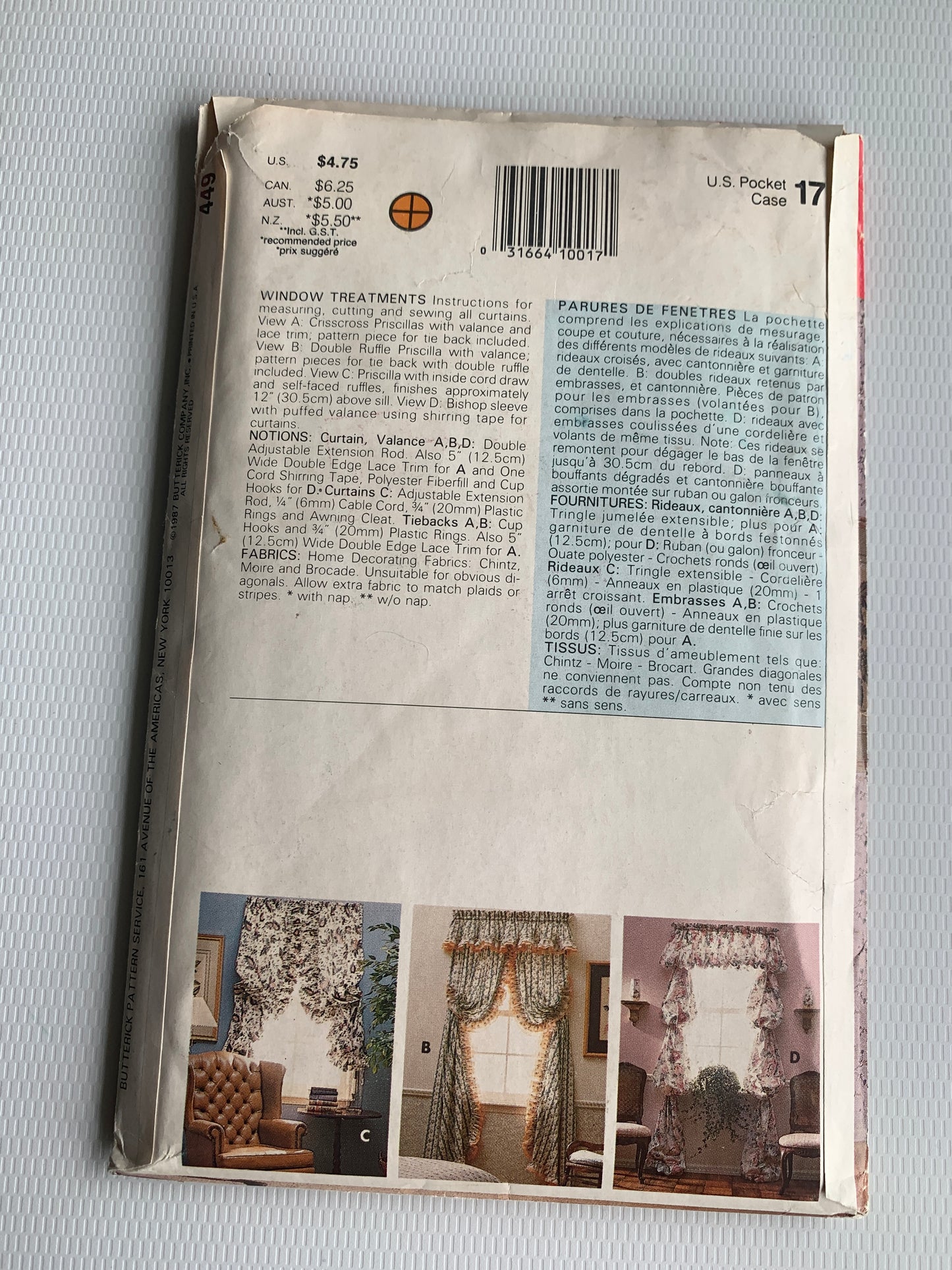 Butterick Sewing Pattern 5290 Window Shades, Coverings, 4 Variations, Curtains, Swag, Valance, Sheers, Uncut, Vintage 1987