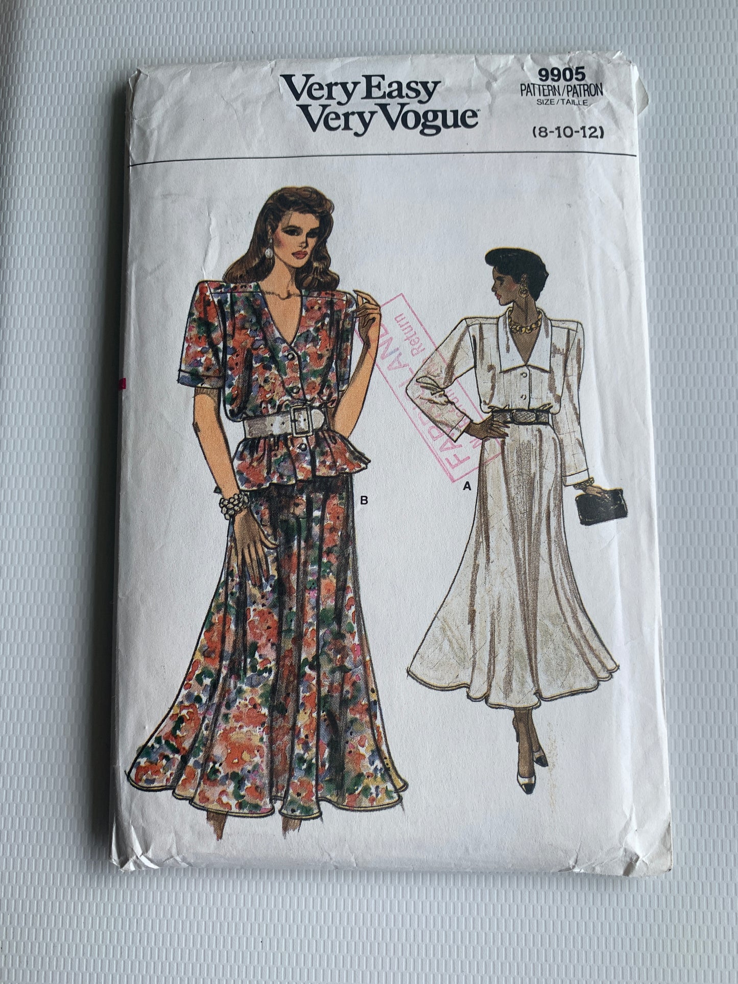 Vogue Sewing Pattern 9905 Misses' Top, Skirt, Loose-Fitting, Pullover, Shoulder Pads, Size 8-12, Uncut, Vintage 1987