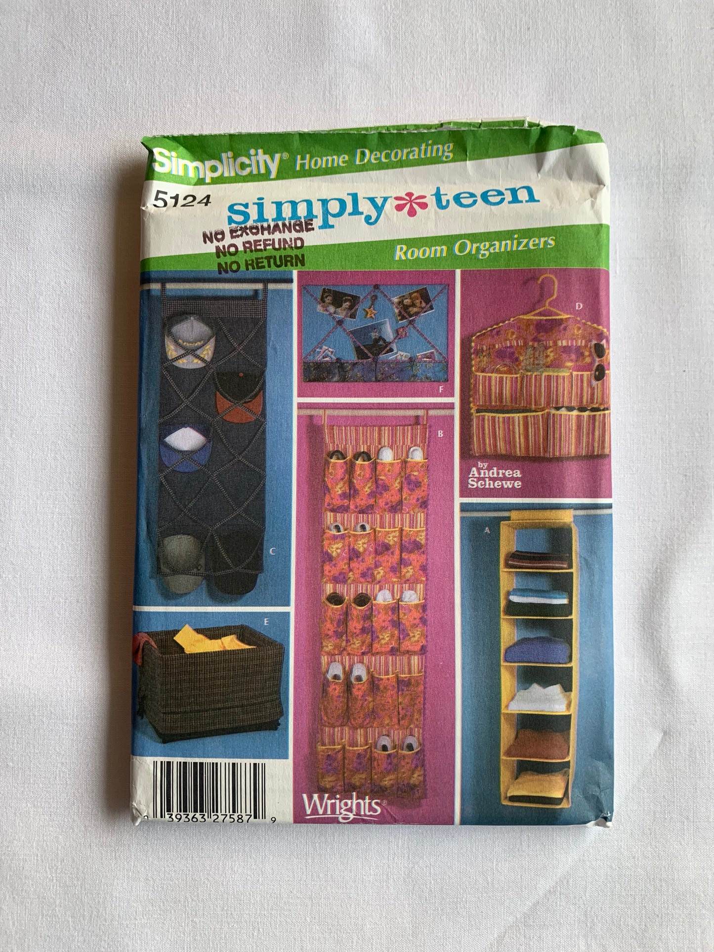 Simplicity Sewing Pattern 5124 Crafts, Teen Home Decor, Room Organizers, Hanging Shelves, Shoe Pockets, Caps, Laundry Bag, Bulletin Board, Uncut, 2004